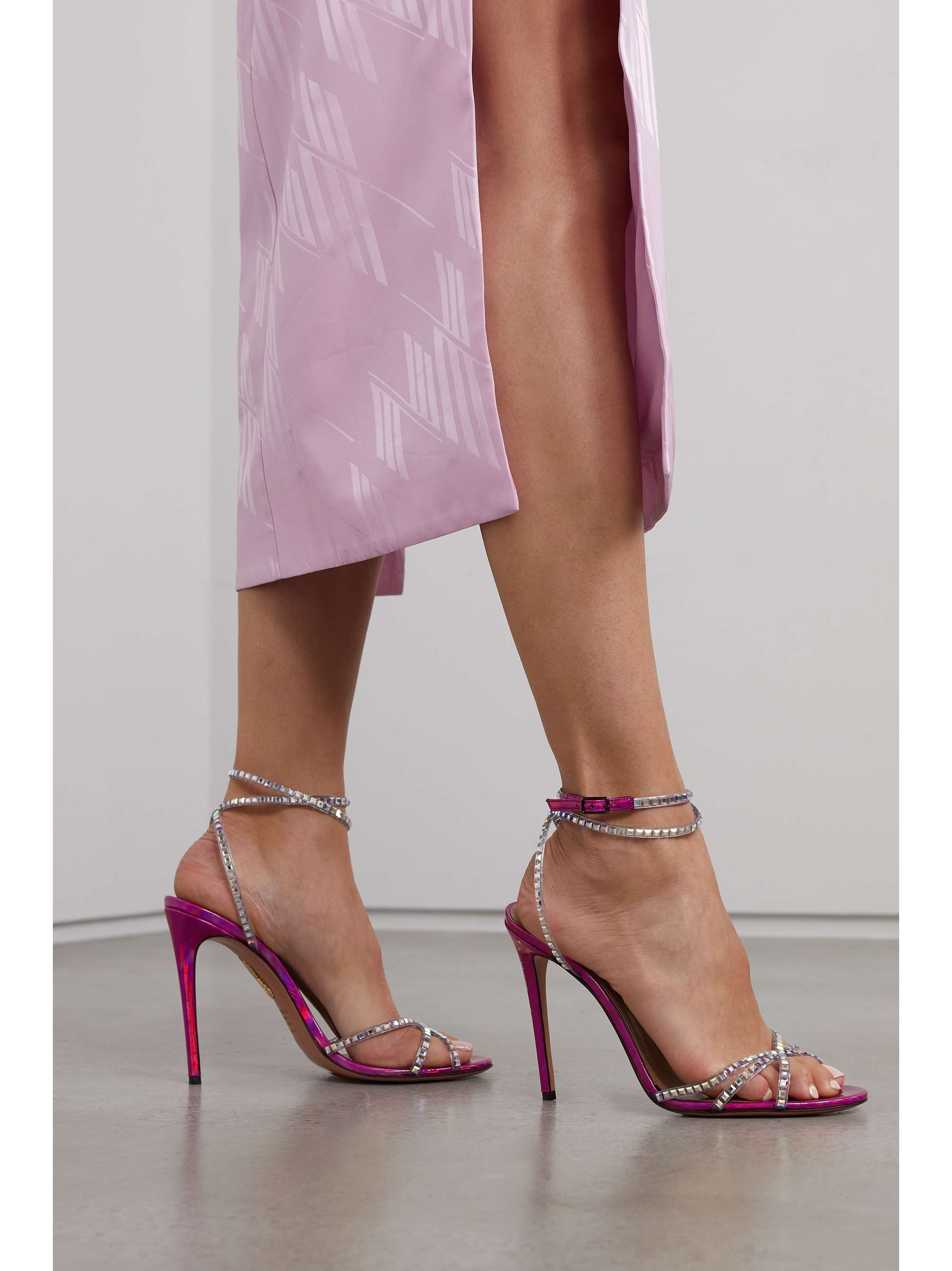 AQUAZZURA Dance Plexi 105 embellished PVC and iridescent leather sandals