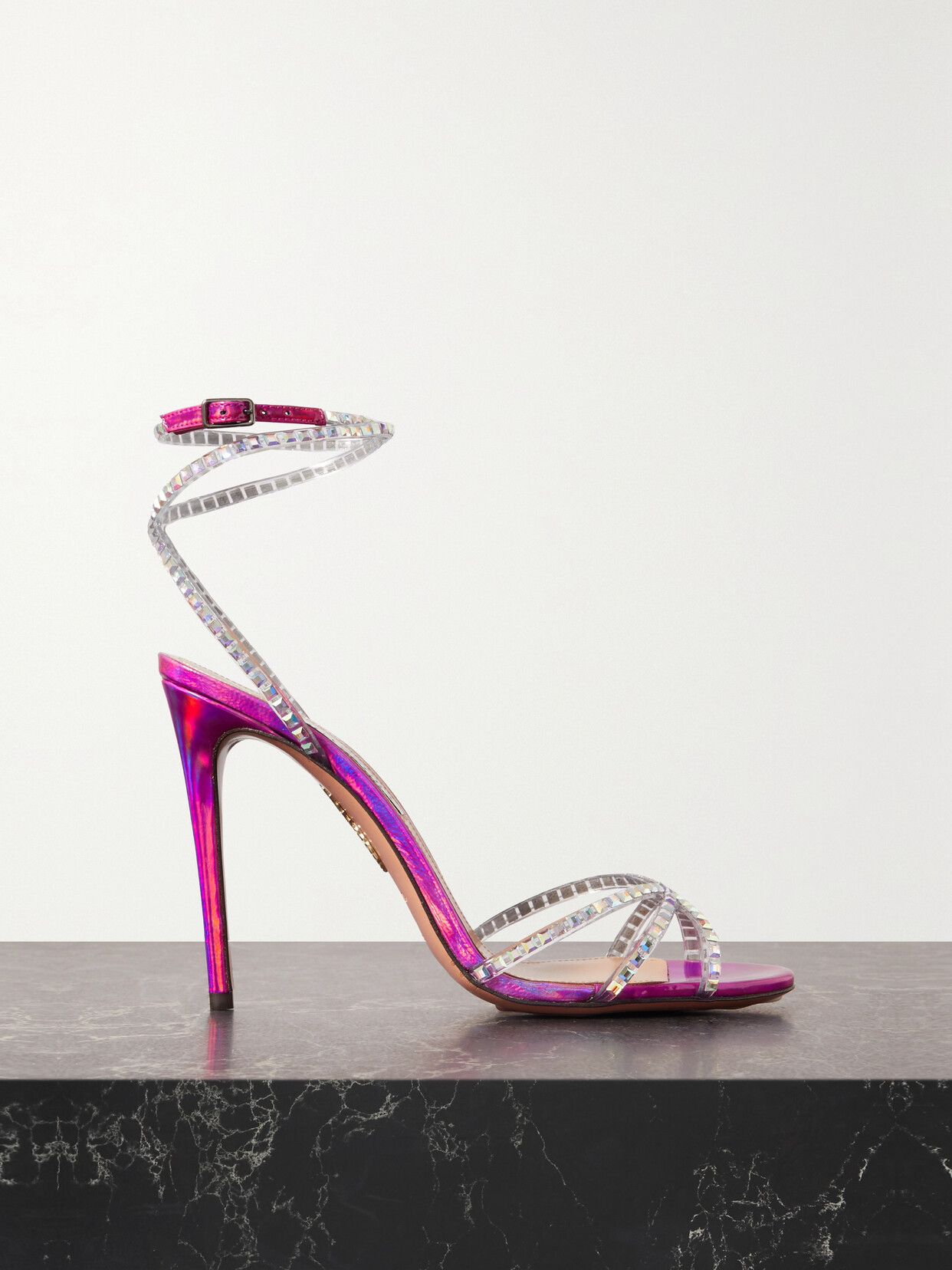 Aquazzura Dance Plexi 105 Embellished Pvc And Iridescent Leather Sandals - Pink