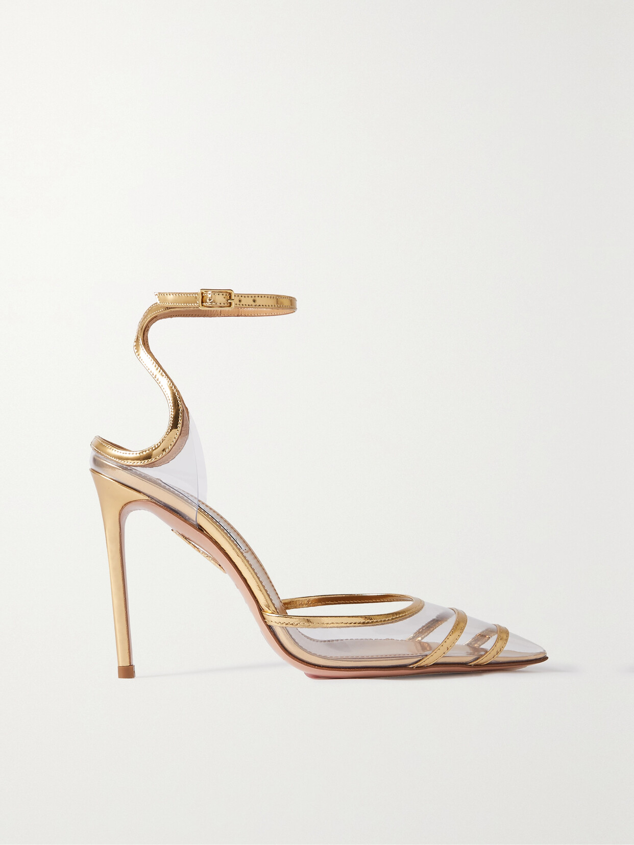 Aquazzura - Sting 105 Mirrored-leather And Pvc Pumps - Gold