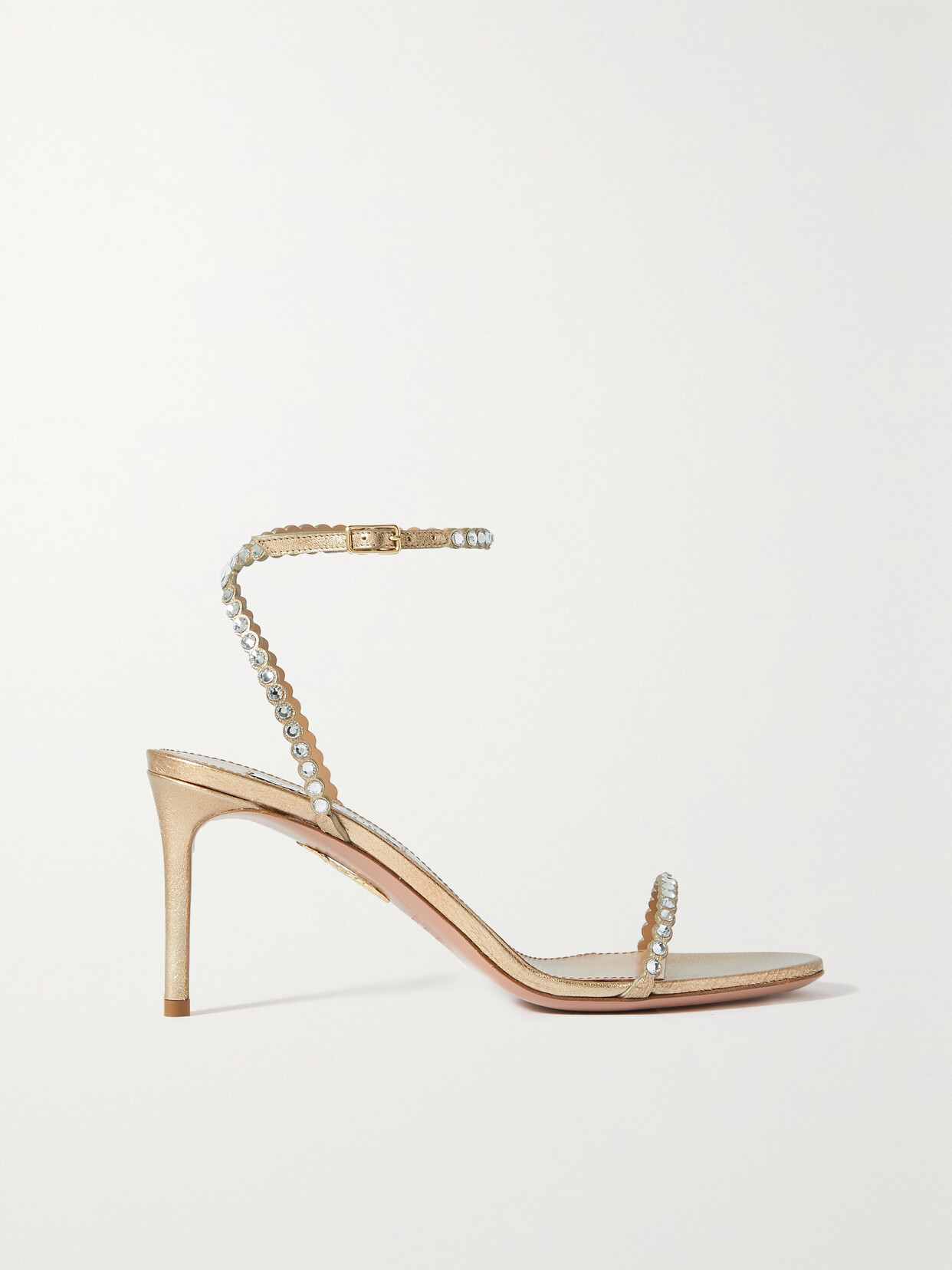 Aquazzura - Mini Tequila 75 Crystal-embellished Metallic Leather Sandals - IT38.5