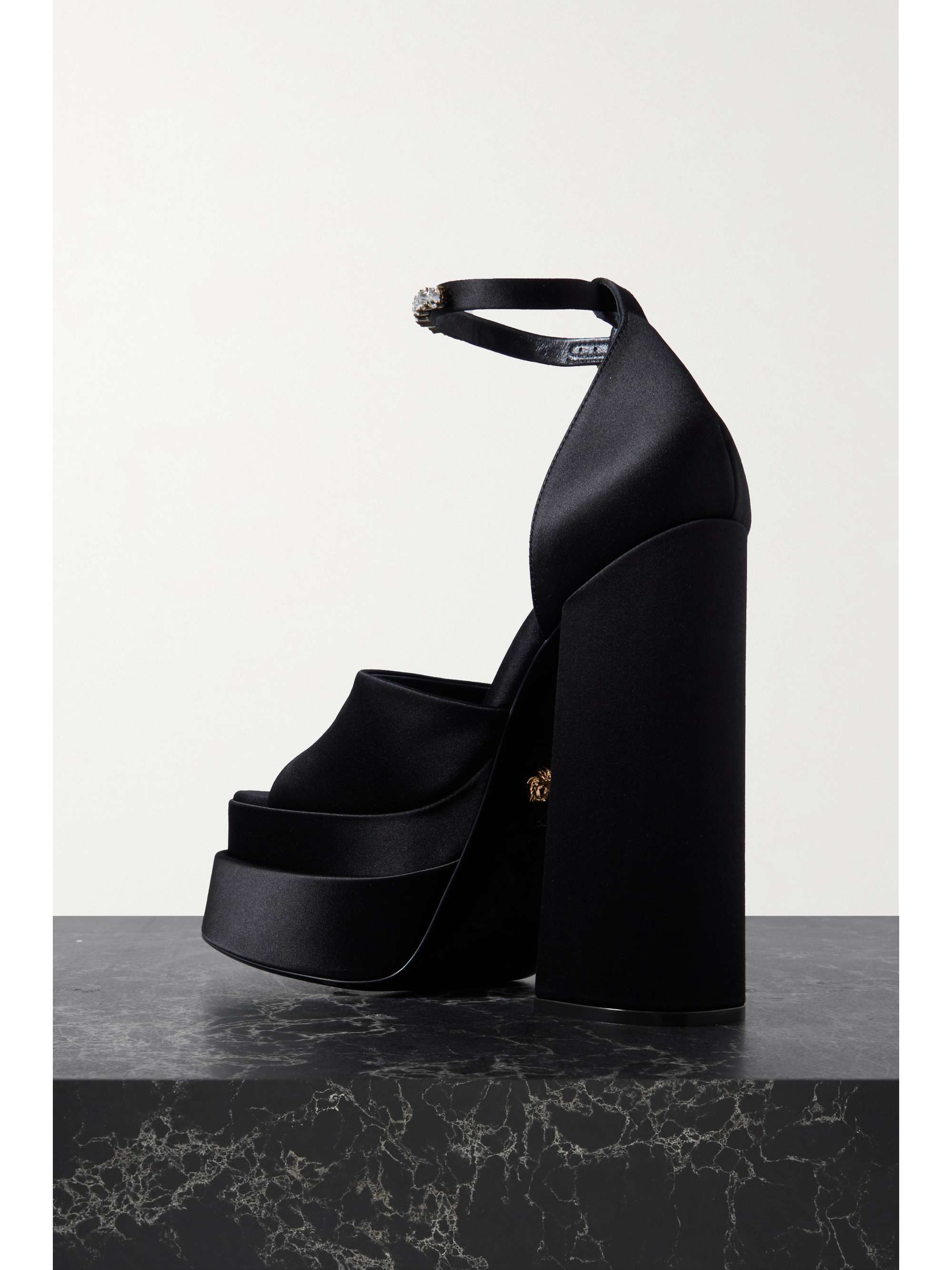 VERSACE Medusa Aevitas embellished satin platform sandals
