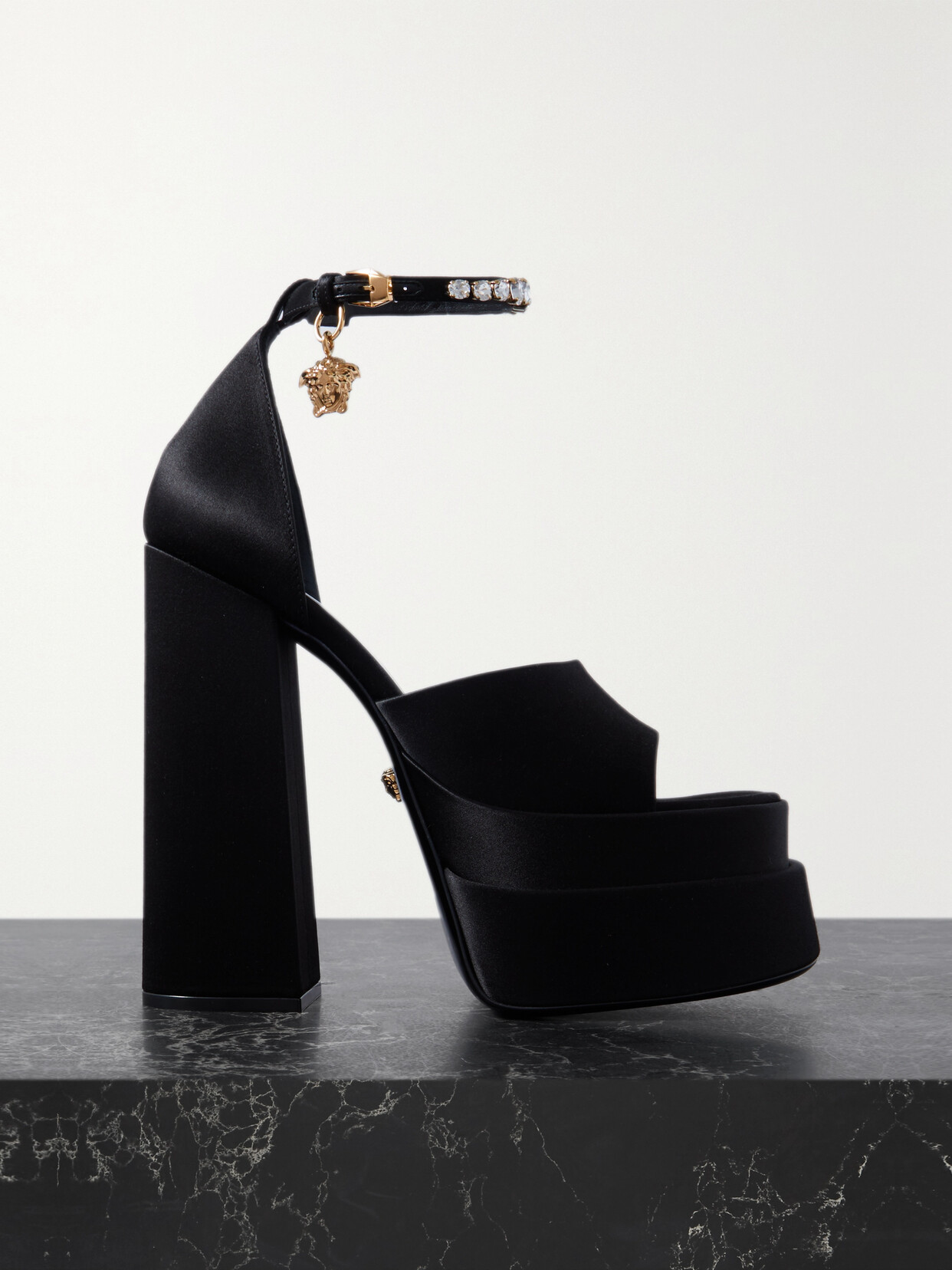 Versace - Medusa Aevitas Embellished Satin Platform Sandals - Black