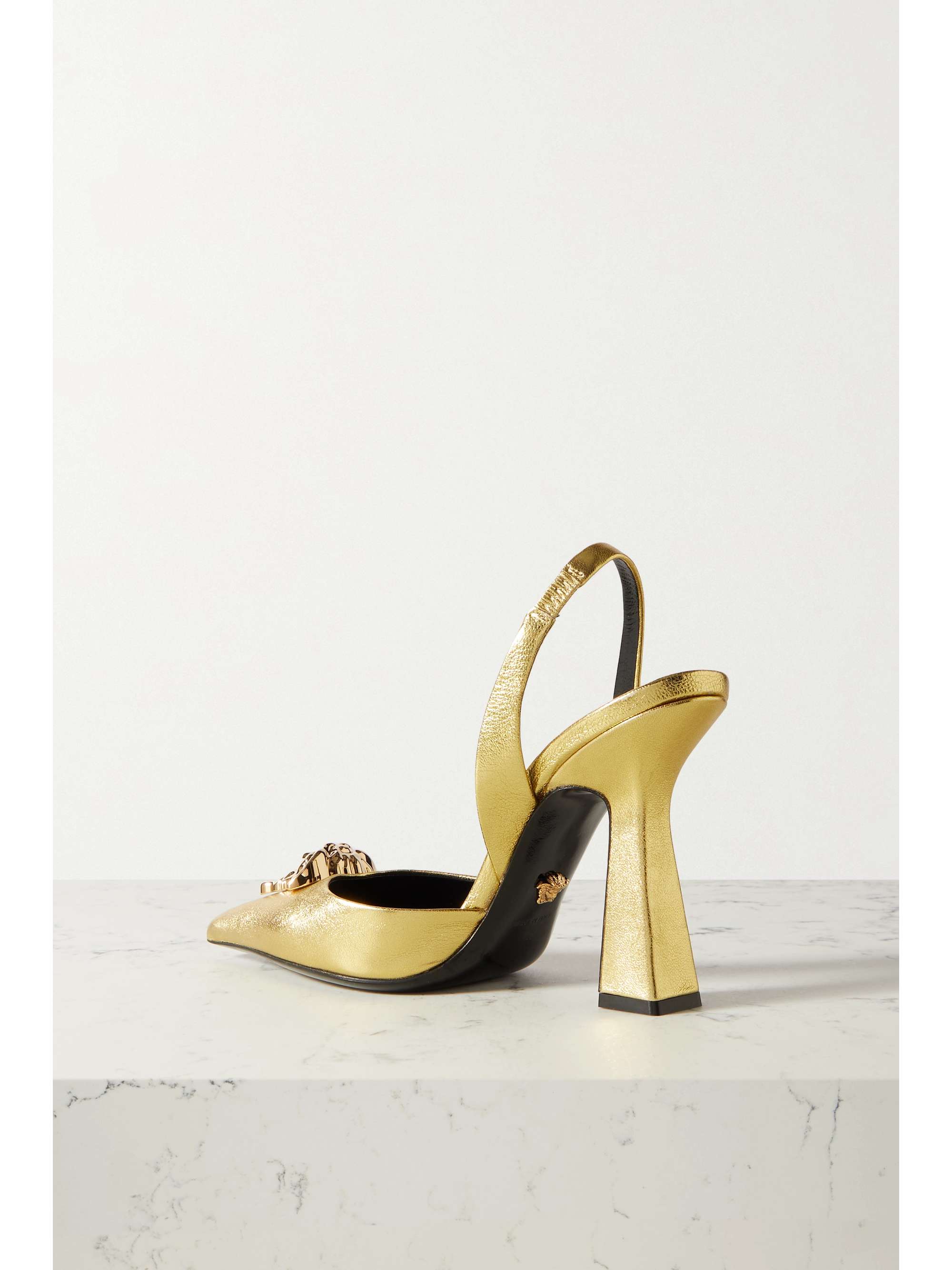 VERSACE La Medusa metallic coated-leather slingback pumps