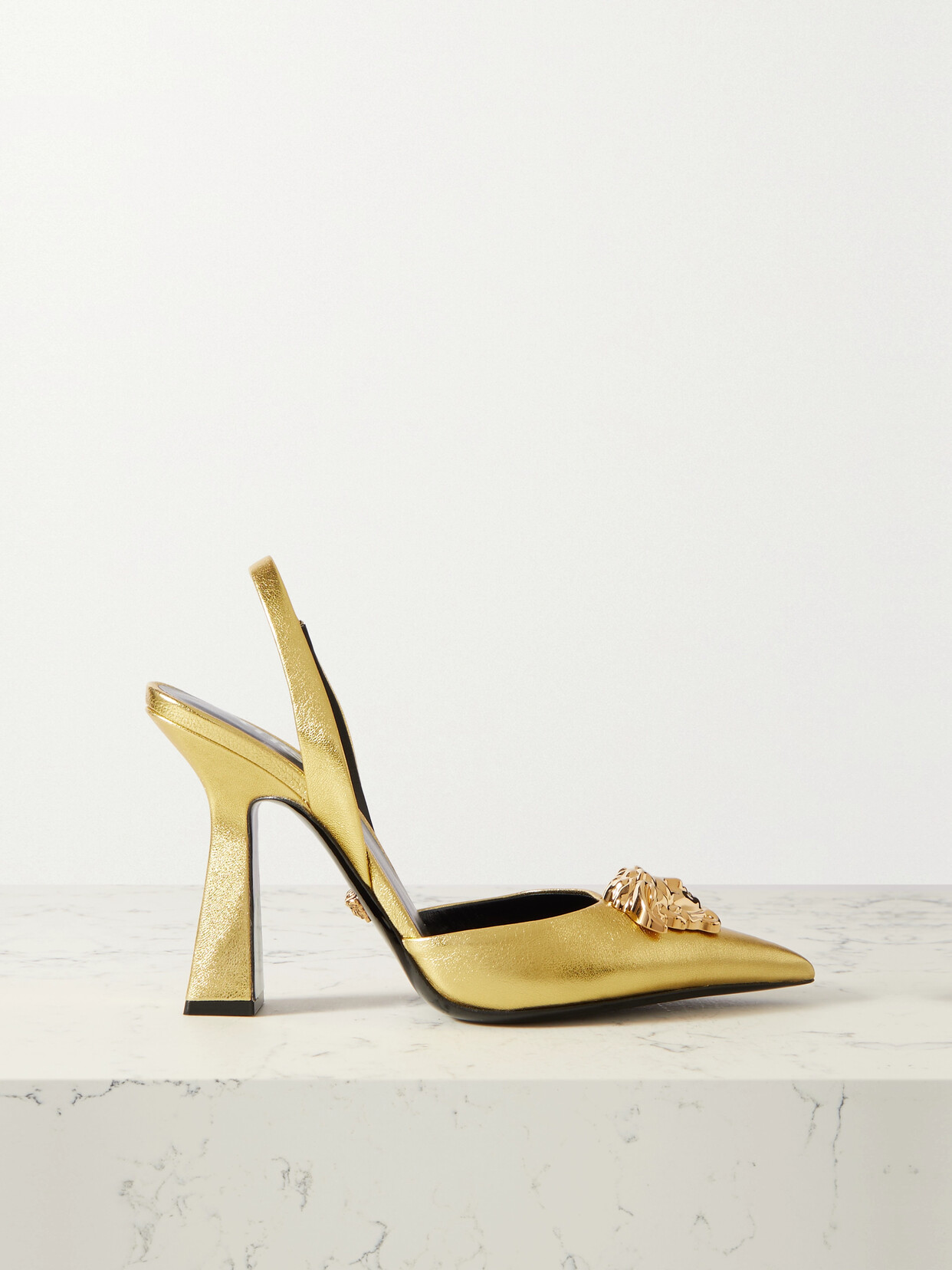 Versace - La Medusa Metallic Coated-leather Slingback Pumps - Gold