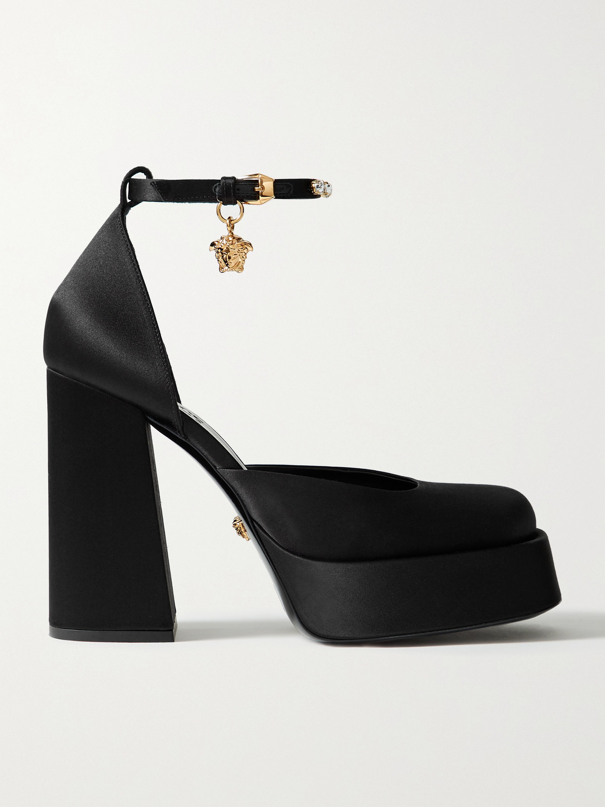 Versace Medusa Aevitas Embellished Satin Platform Pumps In Black  