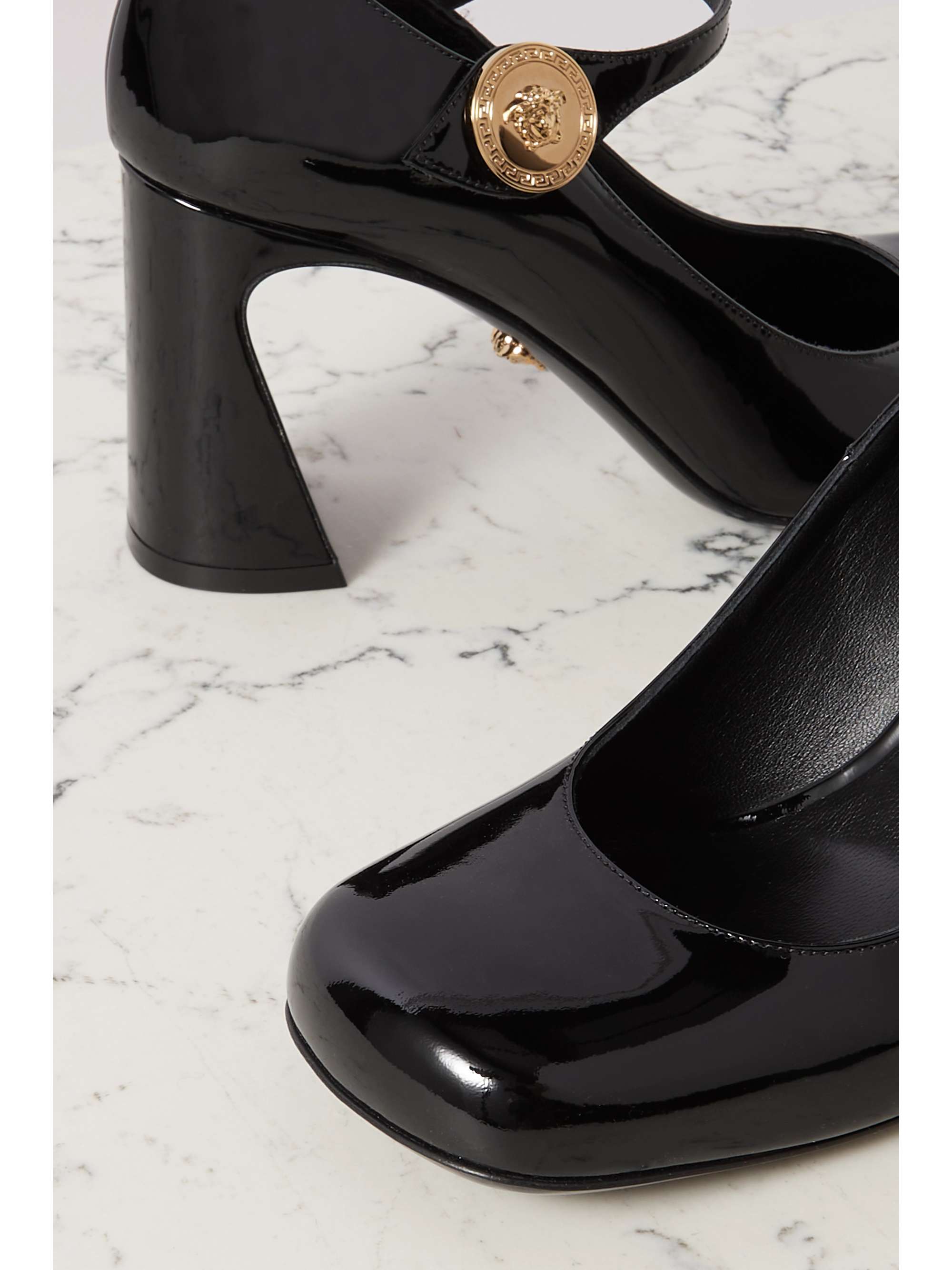 VERSACE Embellished patent-leather Mary Jane pumps