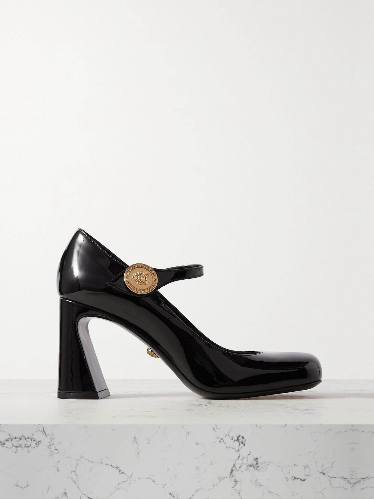 VERSACE EMBELLISHED PATENT-LEATHER MARY JANE PUMPS