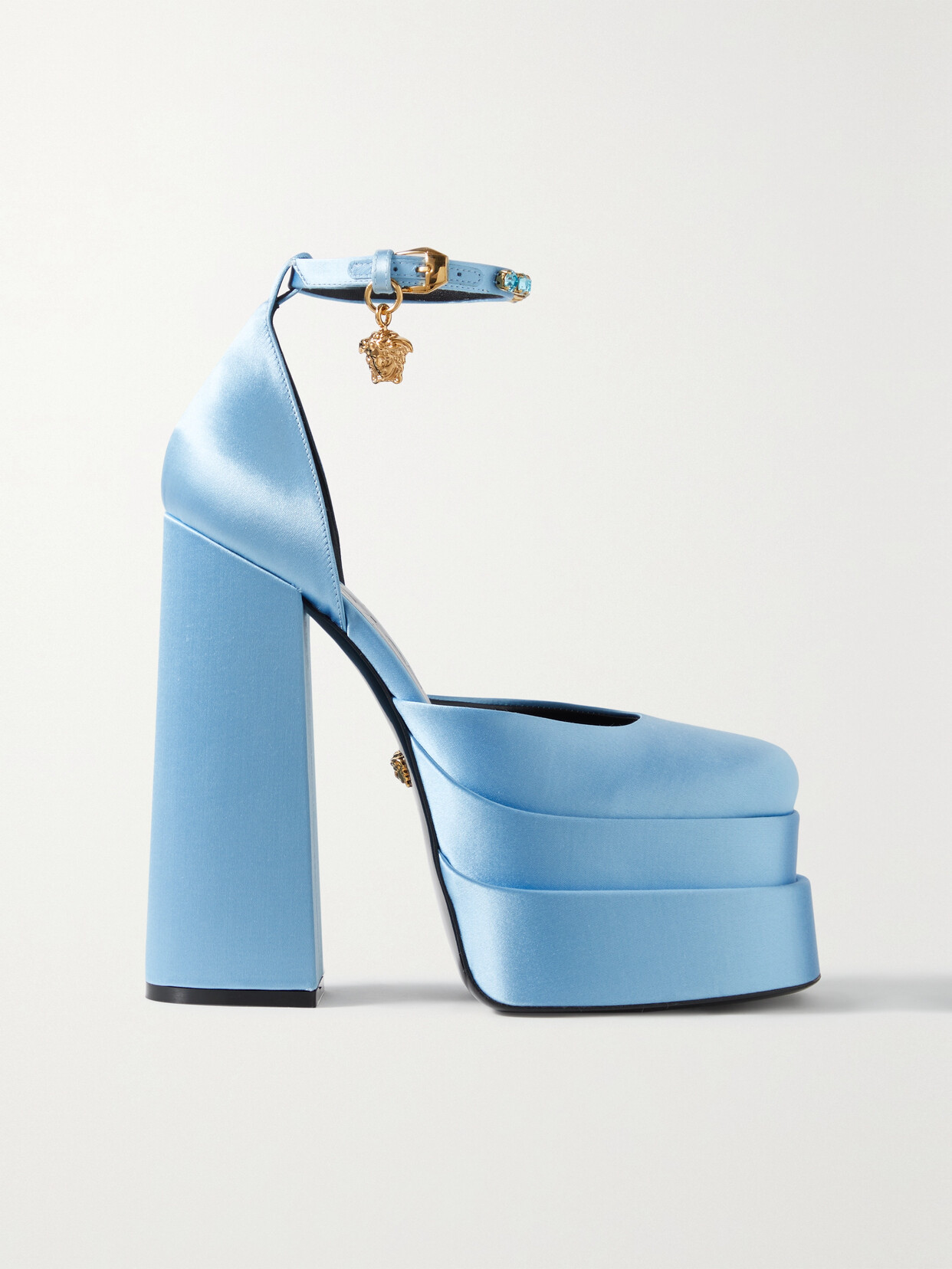 Versace - Medusa Aevitas Embellished Satin Platform Pumps - Blue