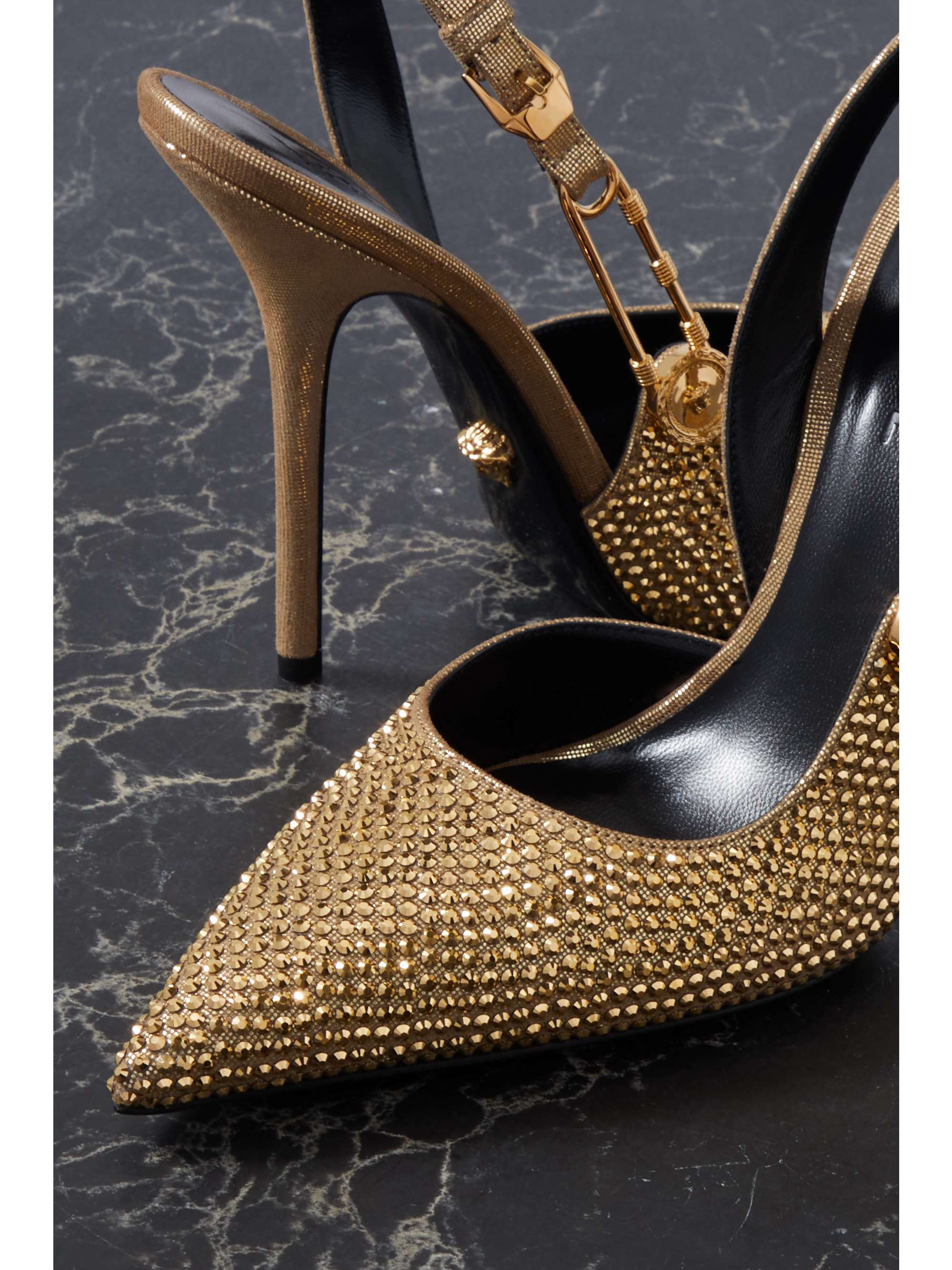VERSACE Crystal-embellished suede slingback pumps