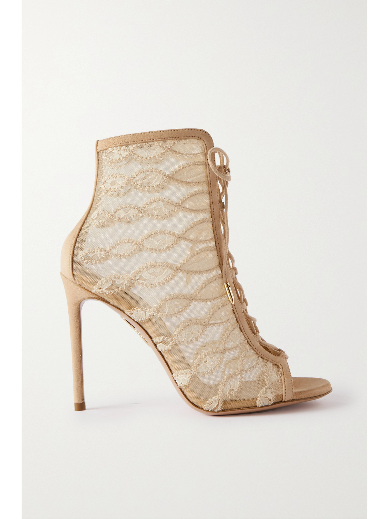 Aquazzura - After Dark Bootie 105 Suede And Lace-trimmed Mesh Ankle Boots - Pink