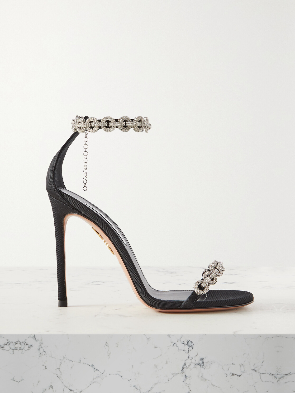 AQUAZZURA LOVE LINK 105 CRYSTAL-EMBELLISHED FAILLE SANDALS