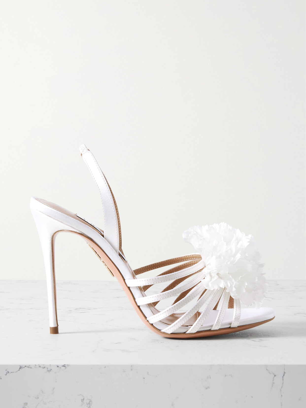 Aquazzura - Love Carnation 105 Appliquéd Satin Slingback Sandals - White