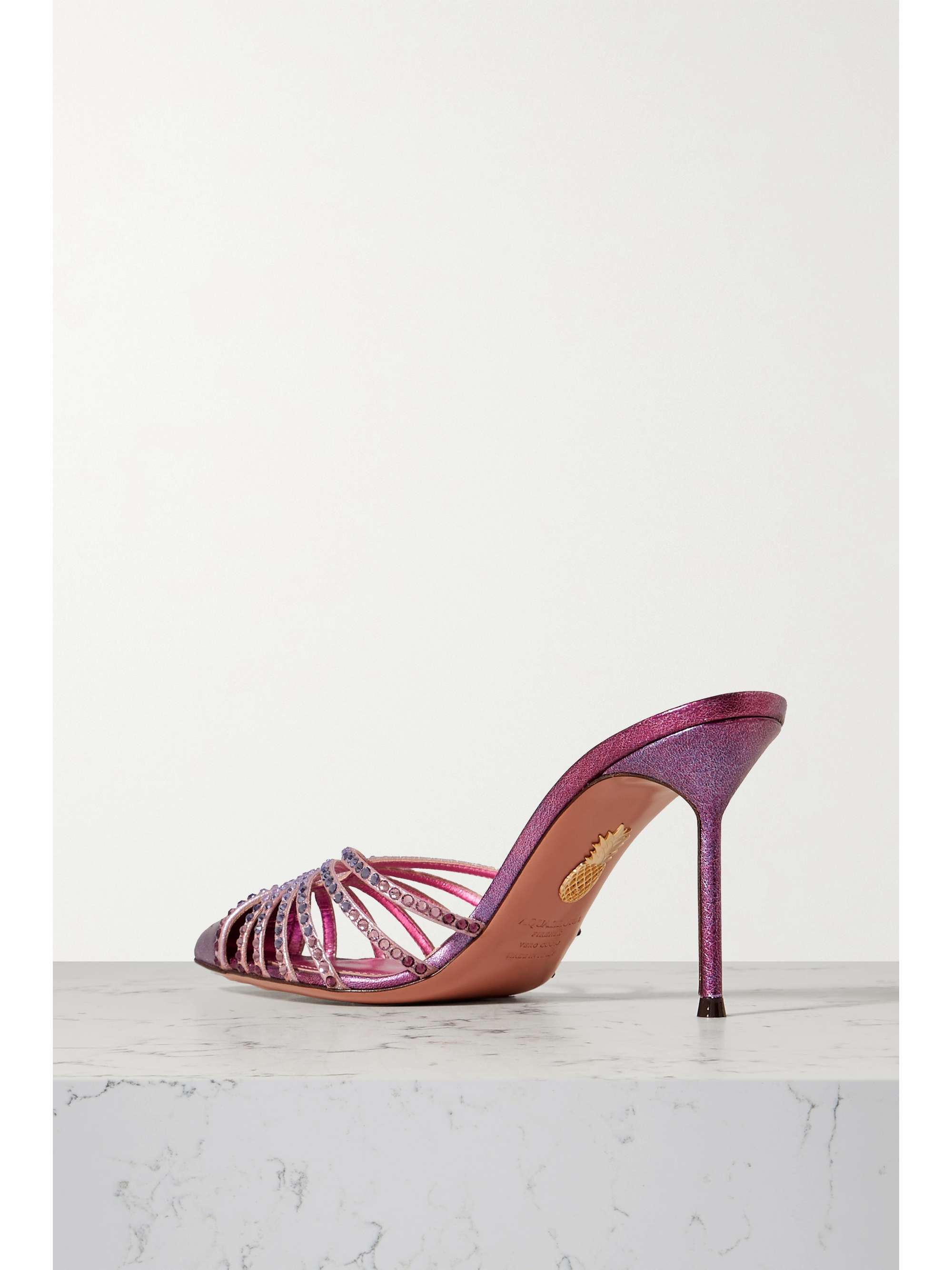 AQUAZZURA Flow 105 水晶缀饰金属感皮革穆勒鞋