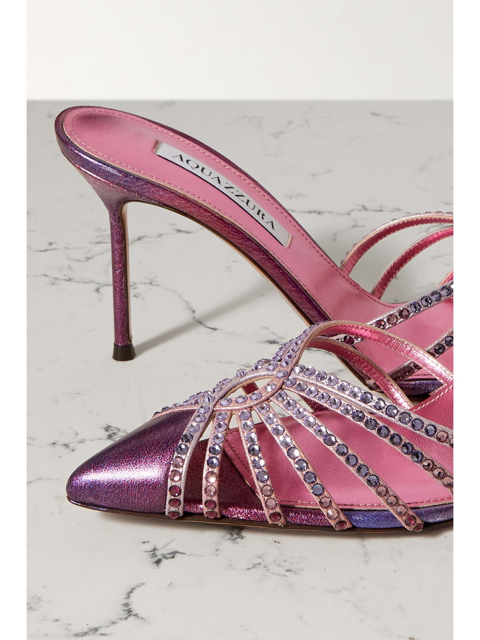 AQUAZZURA Flow 105 水晶缀饰金属感皮革穆勒鞋