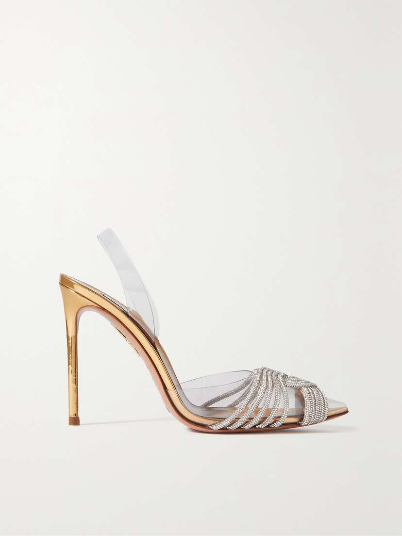 Aquazzura Gatsby Sling 105 Crystal-embellished Pvc And Metallic Leather Pumps