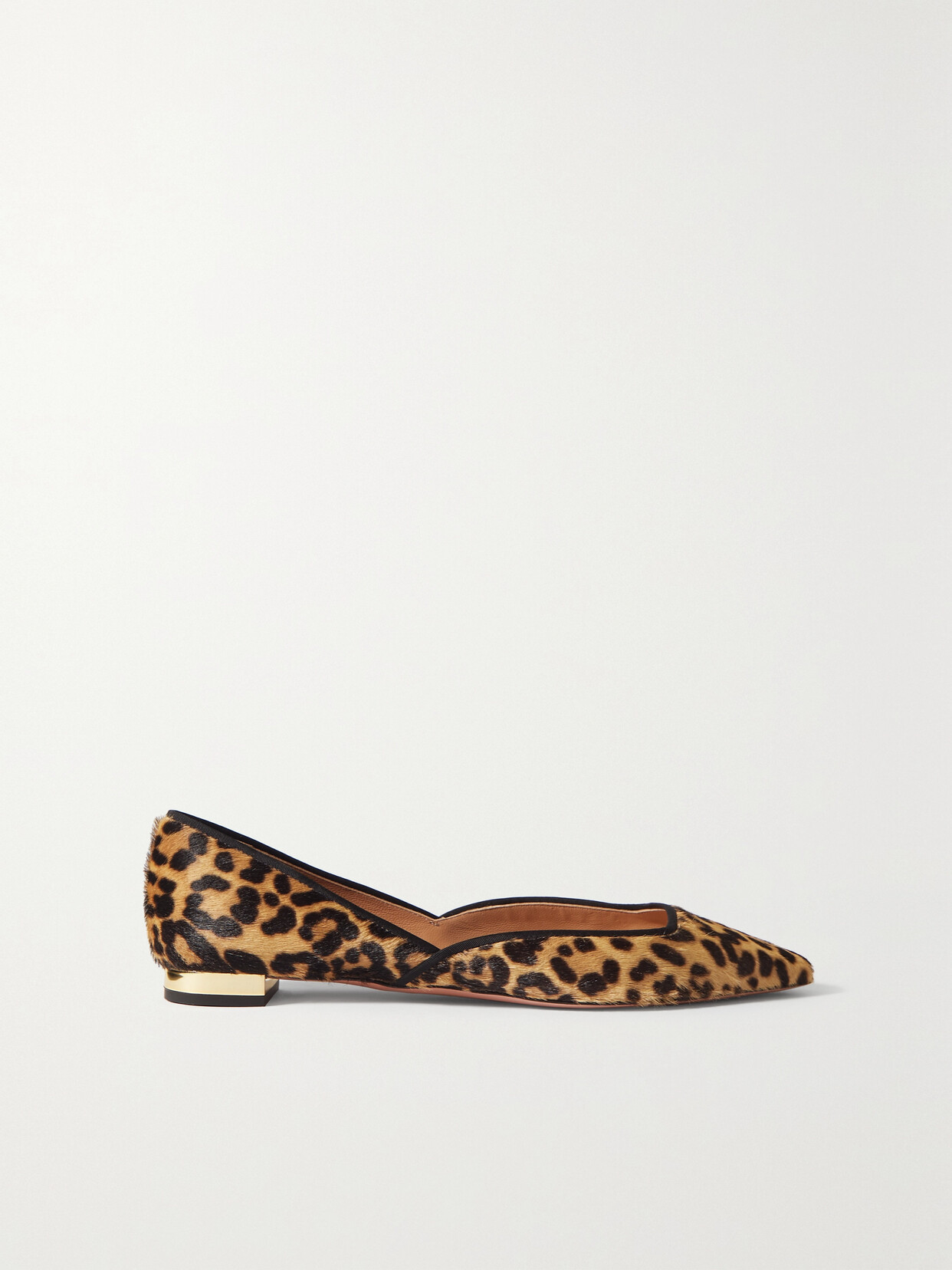 Aquazzura - Maia Grosgrain-trimmed Leopard-print Pony Hair Point-toe Flats - Animal print