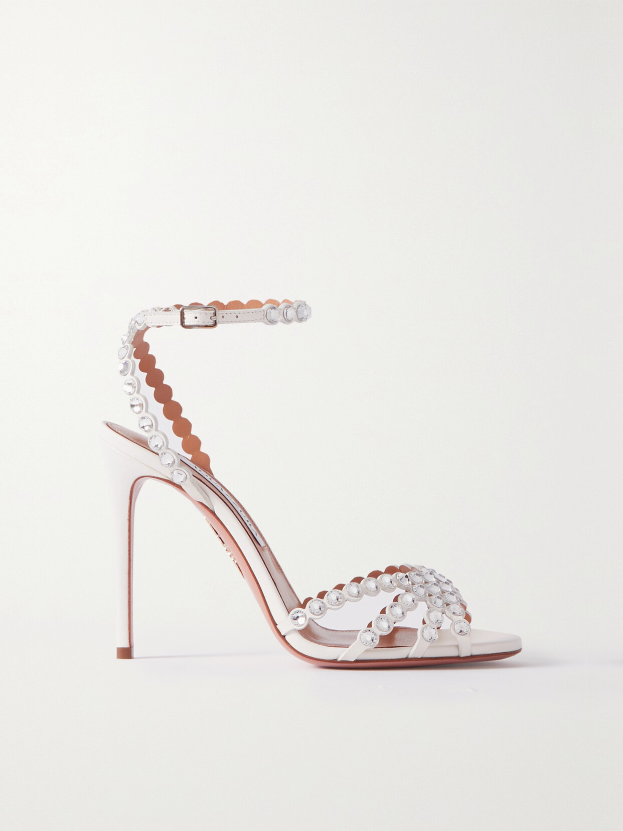 Aquazzura Tequila 105 Embellished Leather Sandals In White