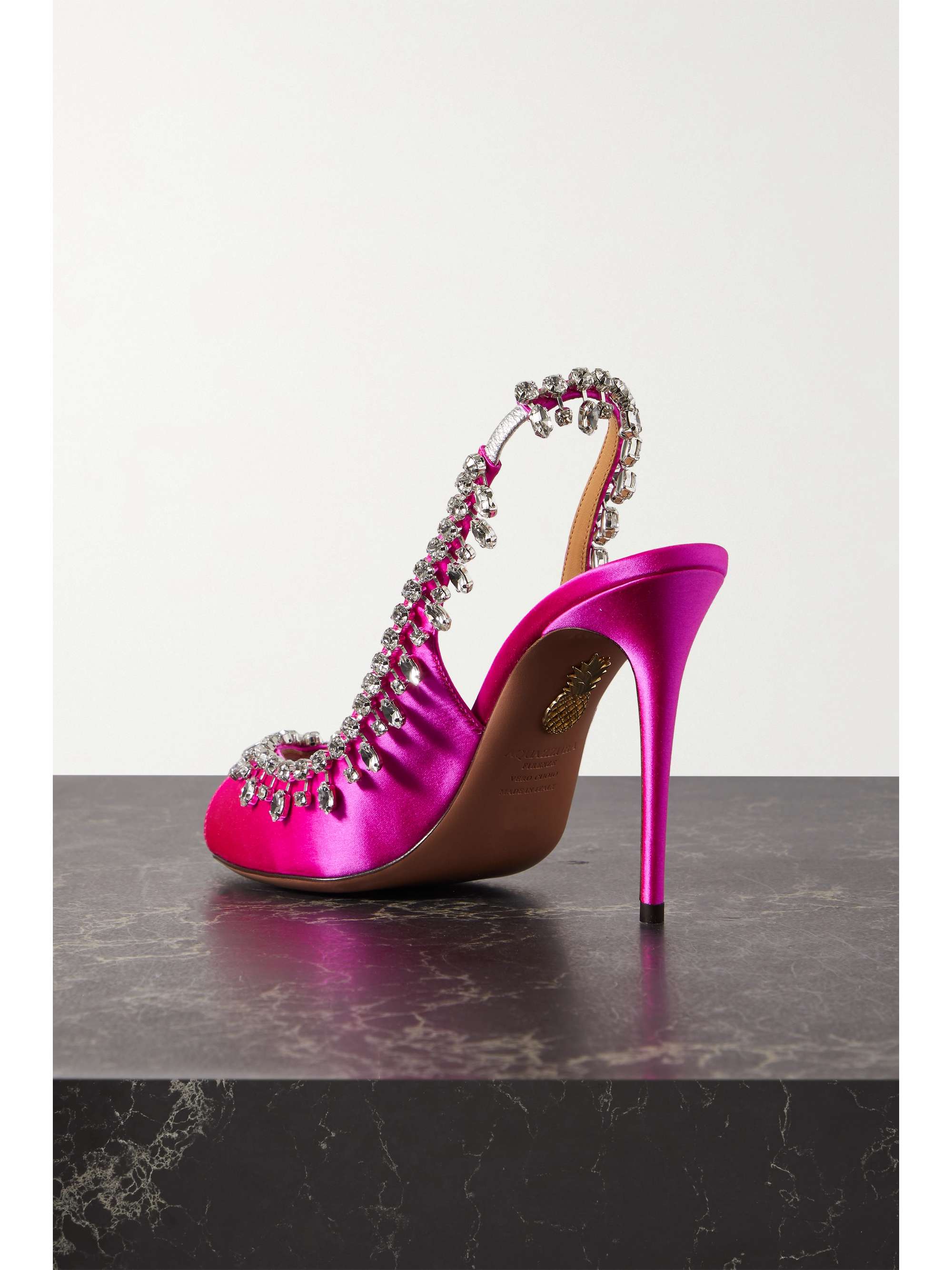 AQUAZZURA Temptation 105 crystal-embellished satin slingback sandals