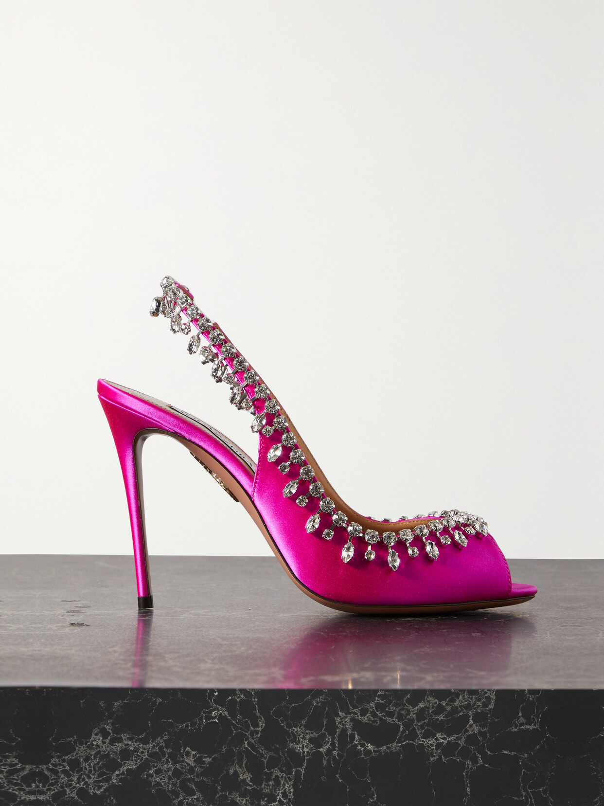 Aquazzura Temptation 105 Crystal-embellished Satin Slingback Sandals