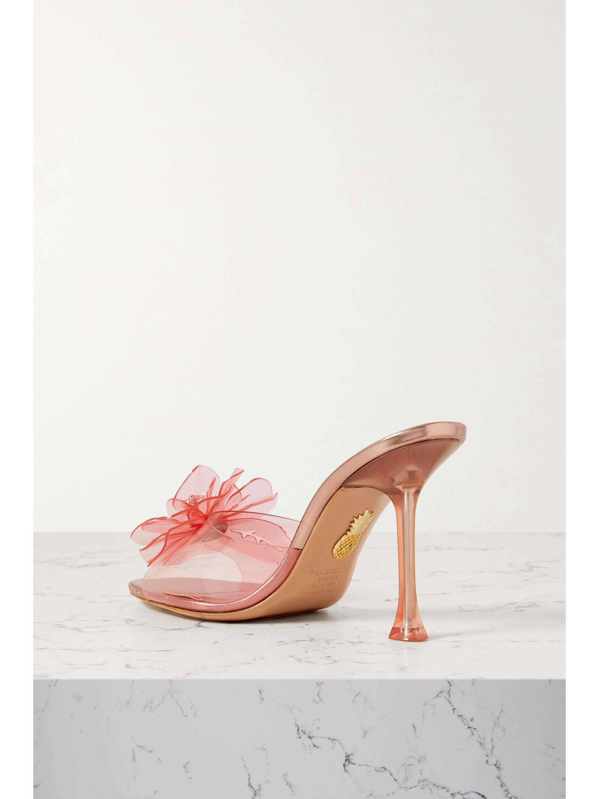 AQUAZZURA Zsa Zsa 95 embellished PVC and metallic leather mules