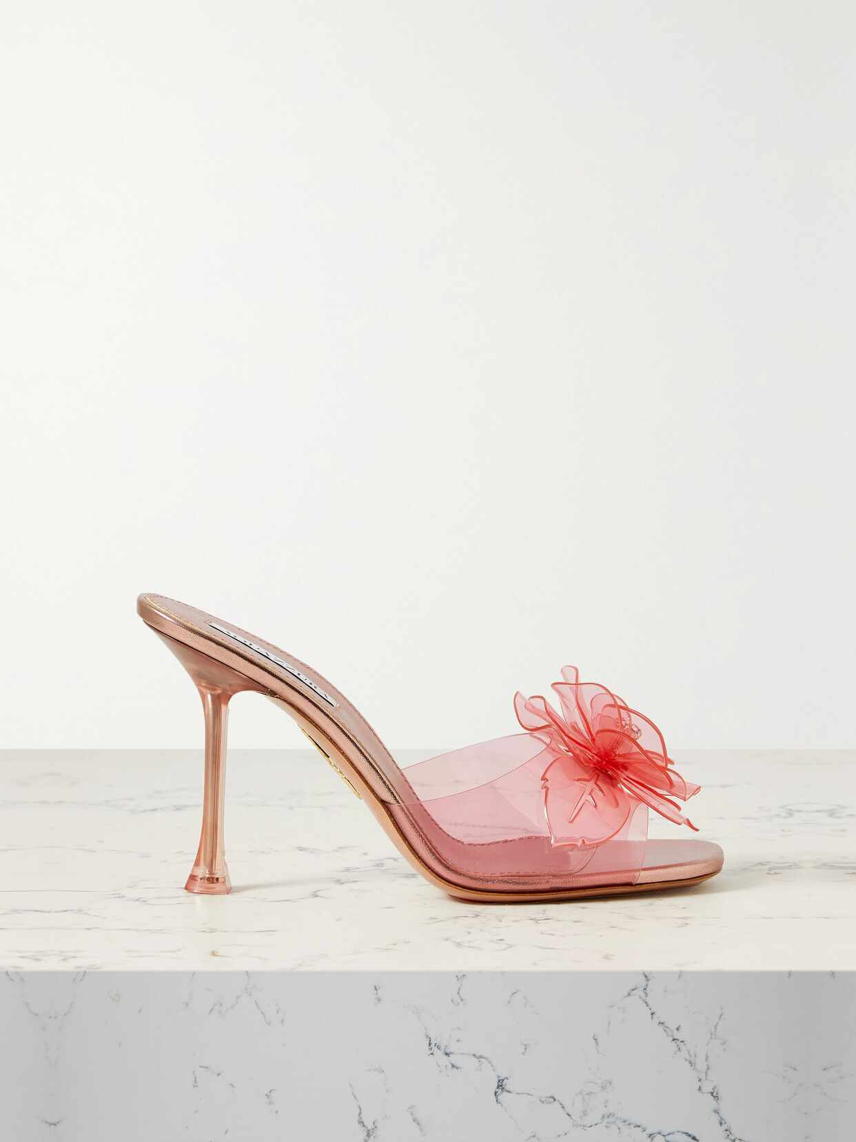 Aquazzura Zsa Zsa 95 Embellished Pvc And Metallic Leather Mules - Pink