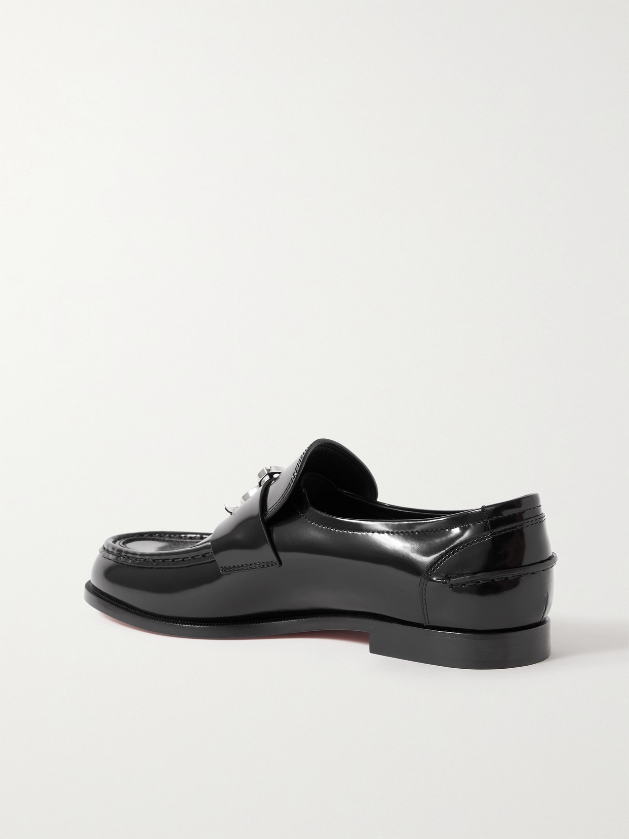 Shop Christian Louboutin Cl Moc Embellished Glossed-leather Loafers In Black