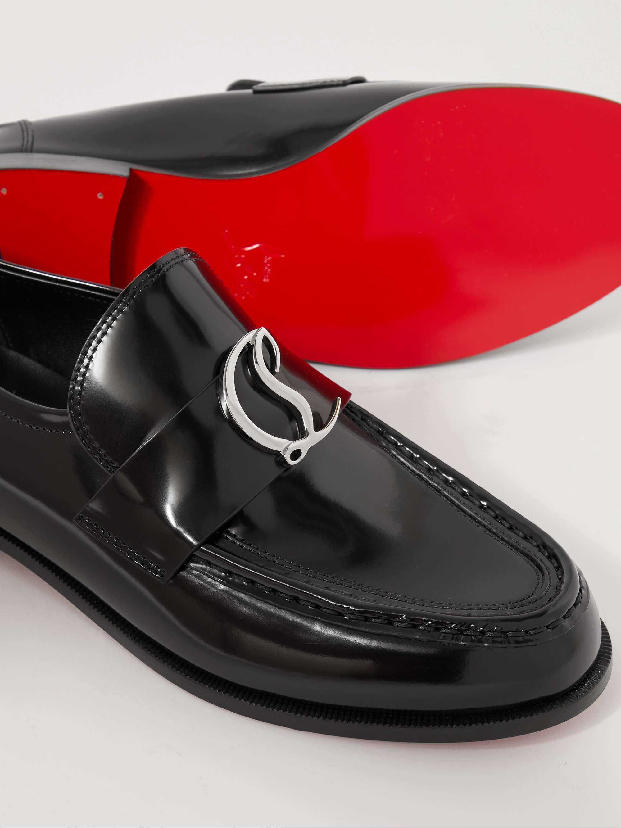 CHRISTIAN LOUBOUTIN CL Moc embellished glossed-leather loafers