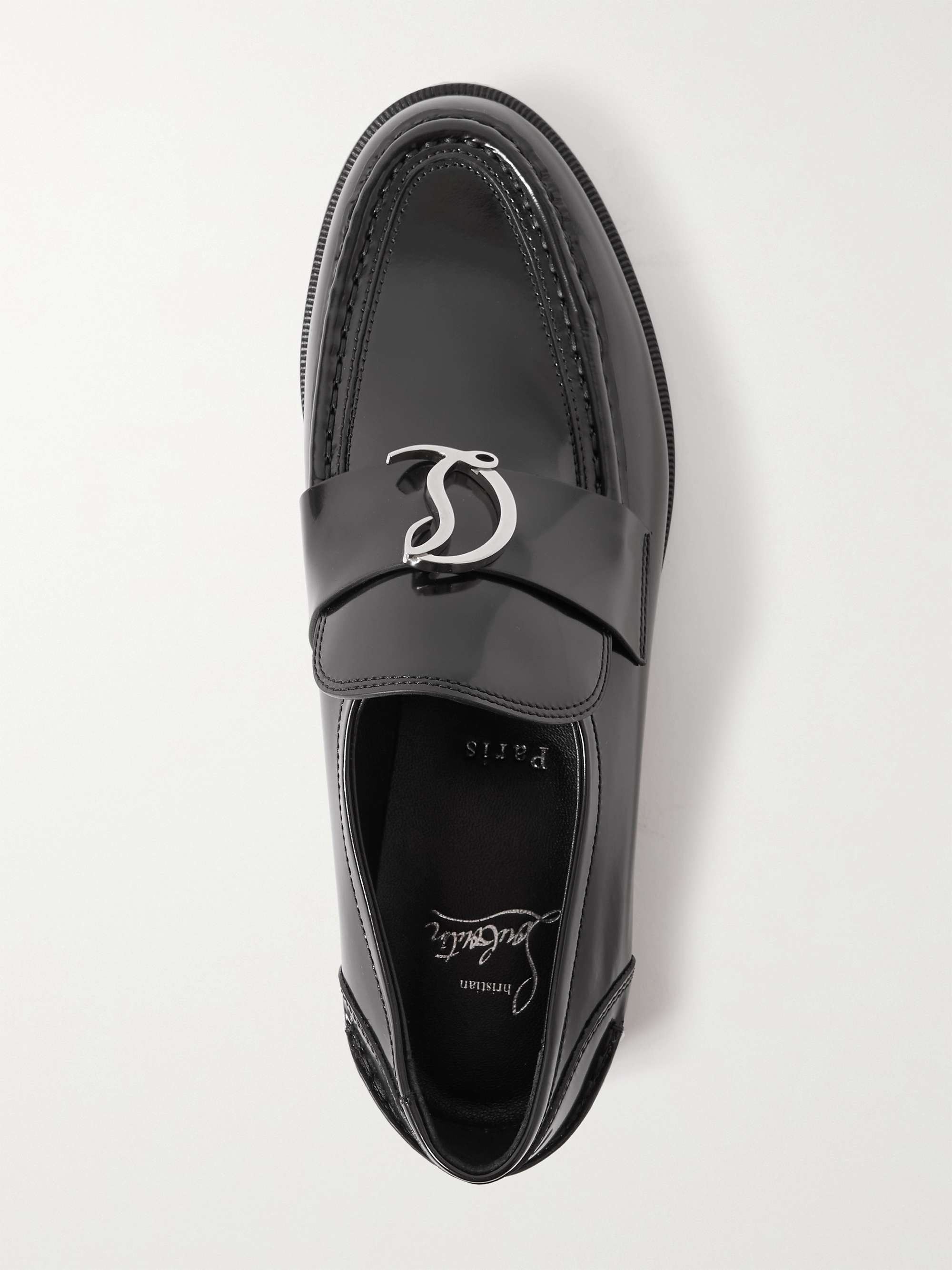 CHRISTIAN LOUBOUTIN CL Moc embellished glossed-leather loafers