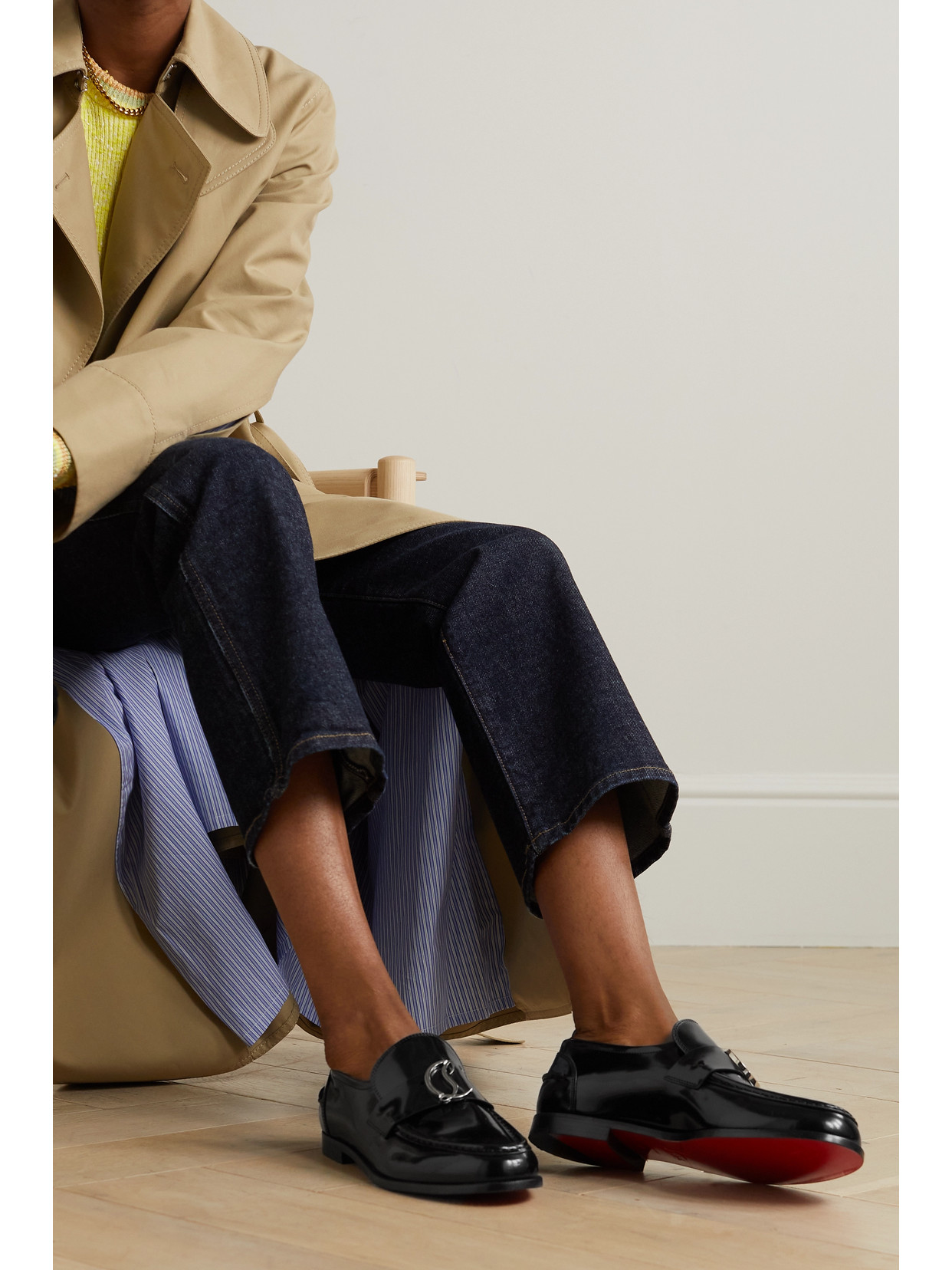 Christian Louboutin Cl Moc Embellished Glossed-leather Loafers In Black