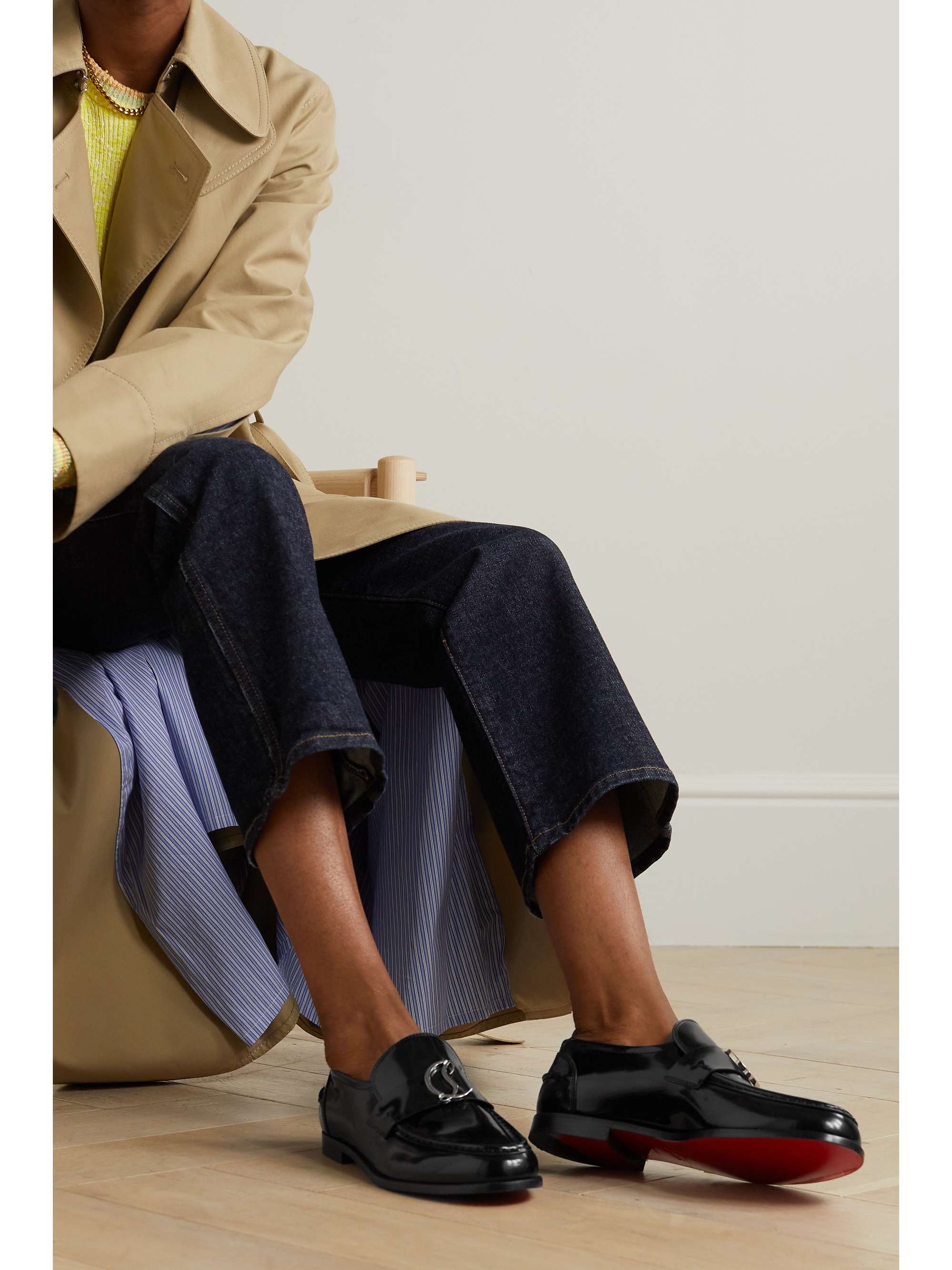 CHRISTIAN LOUBOUTIN CL Moc embellished glossed-leather loafers
