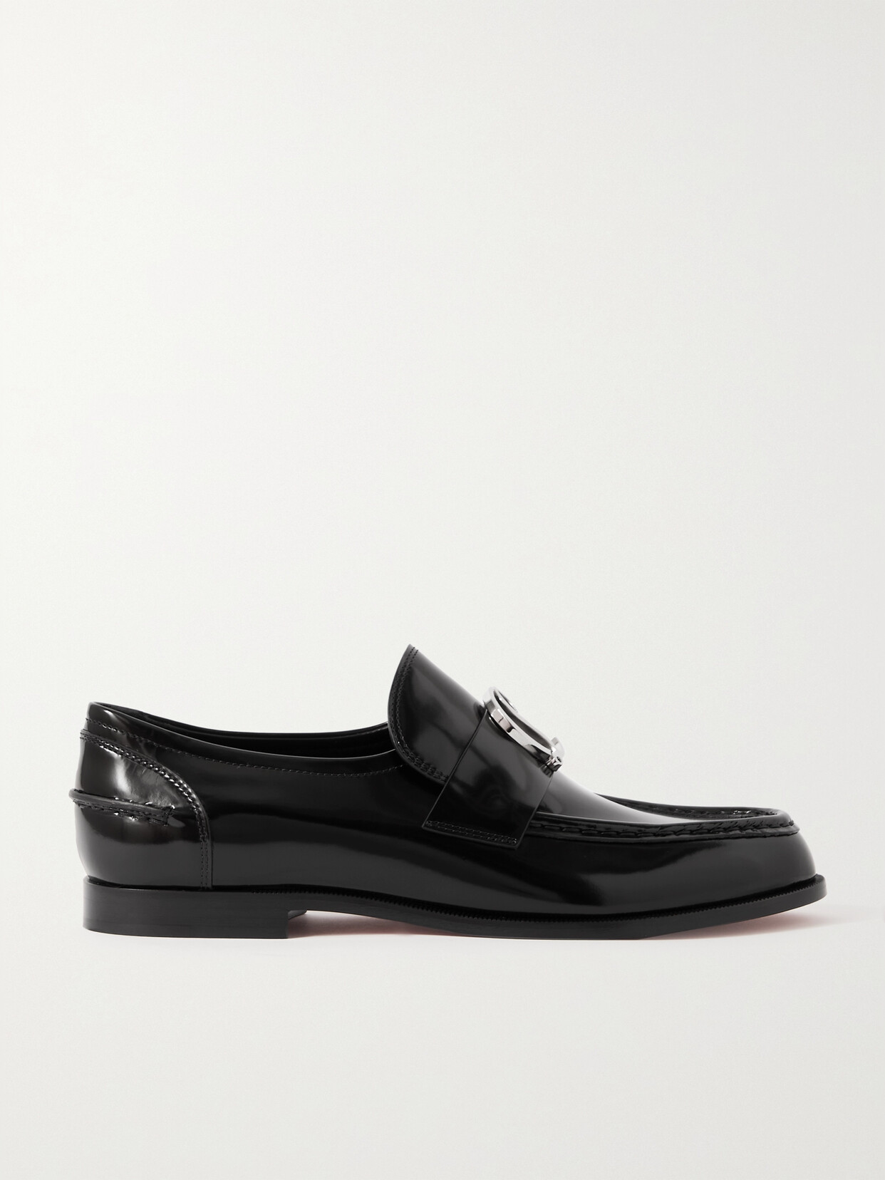 Christian Louboutin - Cl Moc Embellished Glossed-leather Loafers - Black