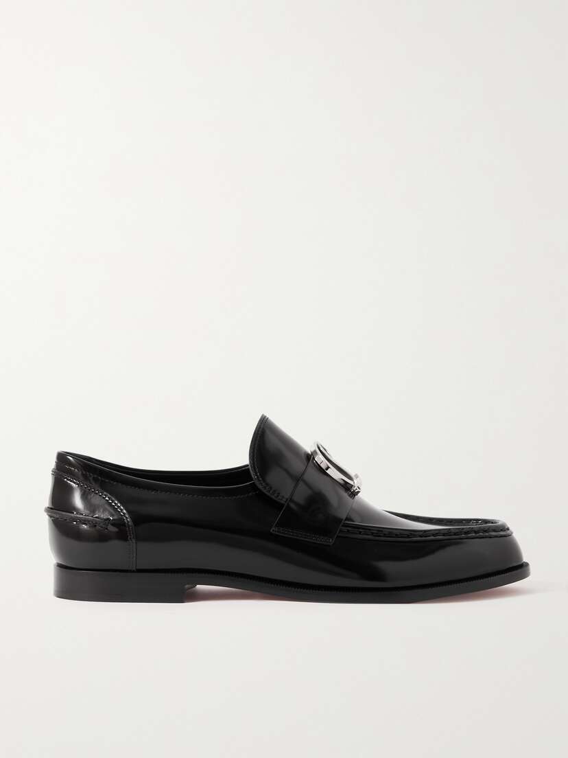 Christian Louboutin Cl Moc Embellished Glossed-leather Loafers