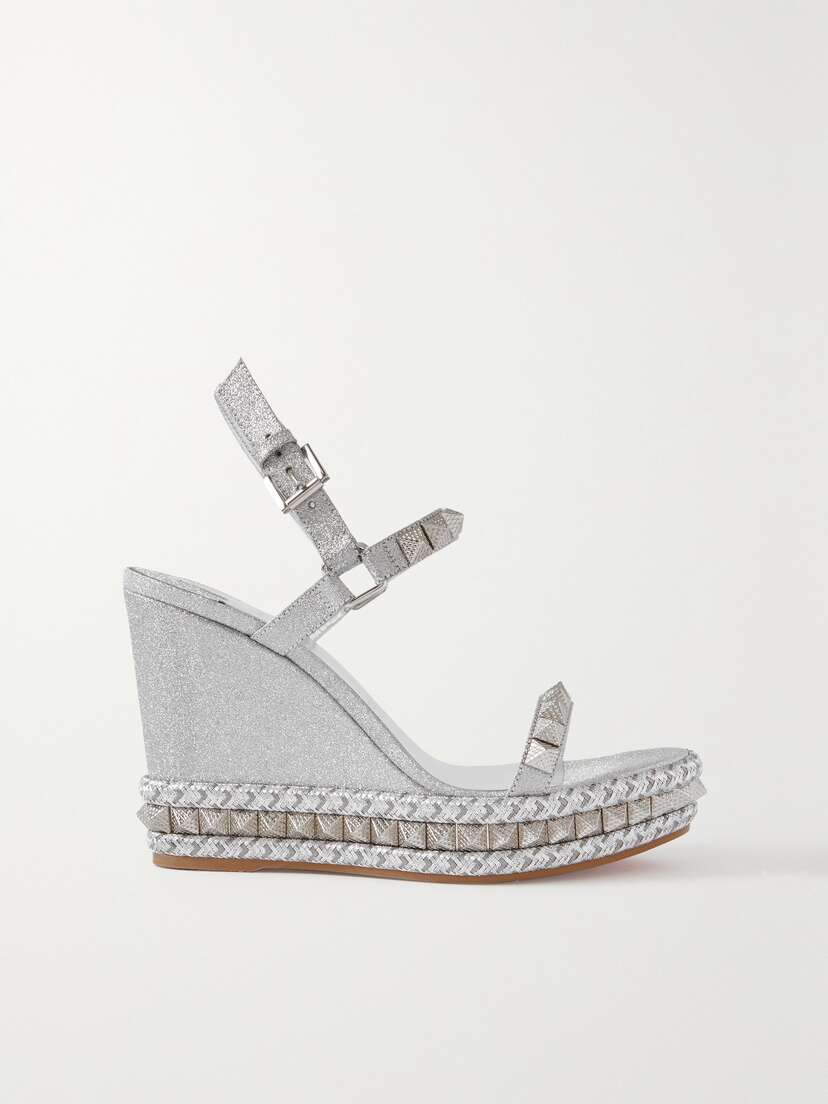 Christian Louboutin Pyraclou 110 Glittered Leather Wedge Sandals