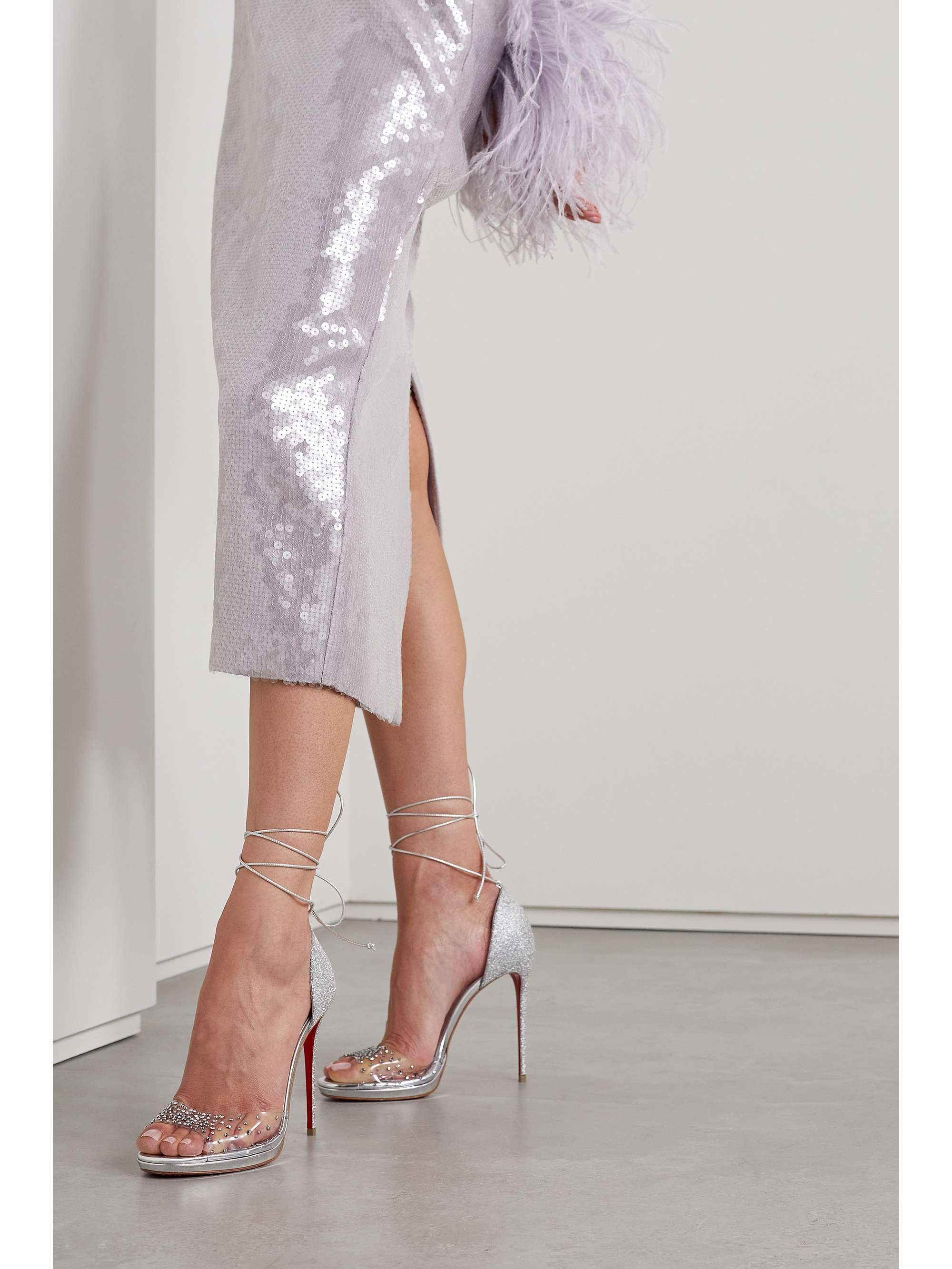 CHRISTIAN LOUBOUTIN Degratina Frou 120 glittered leather and embellished PVC sandals