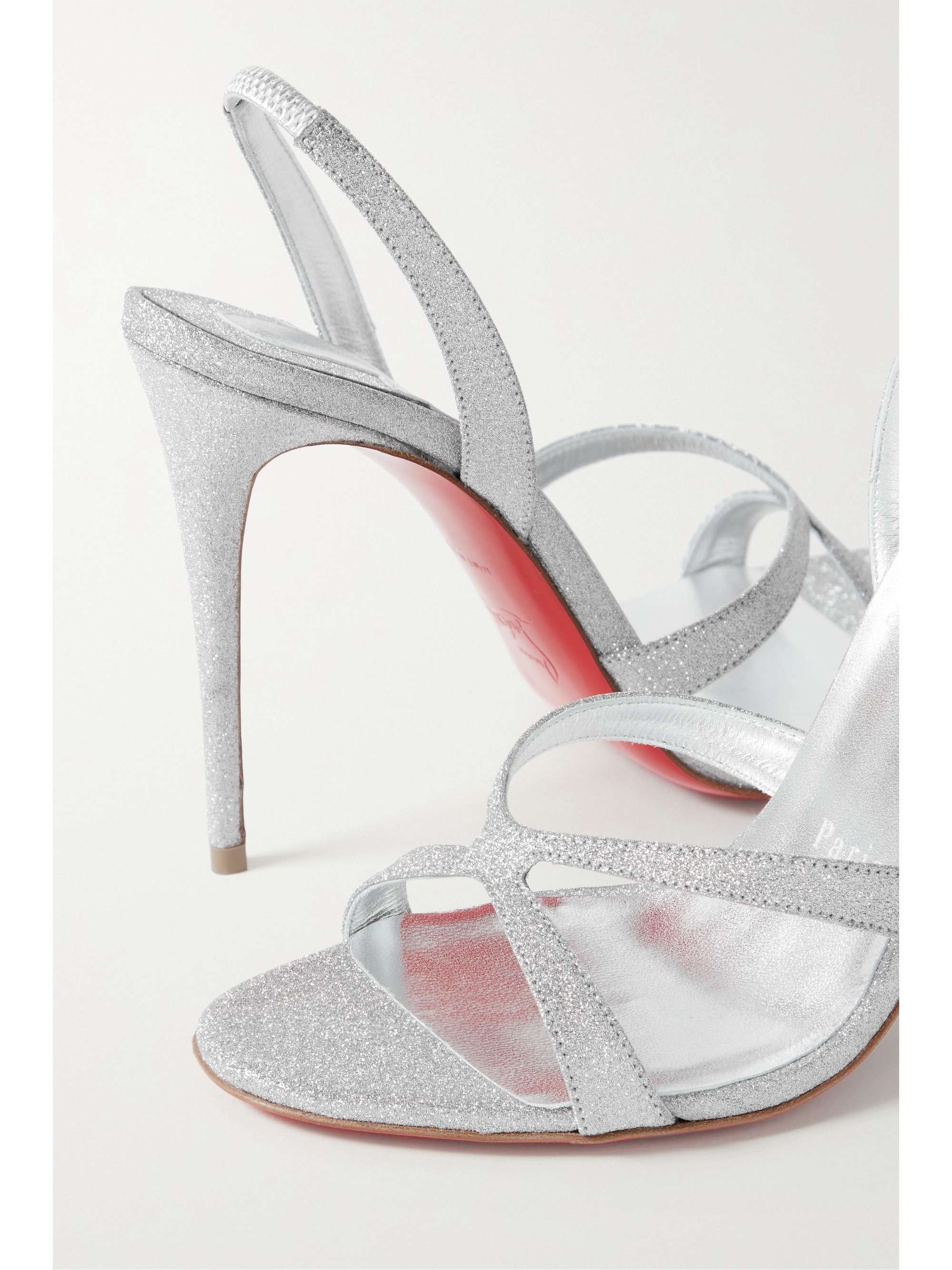CHRISTIAN LOUBOUTIN Emilie 100 glittered leather slingback sandals