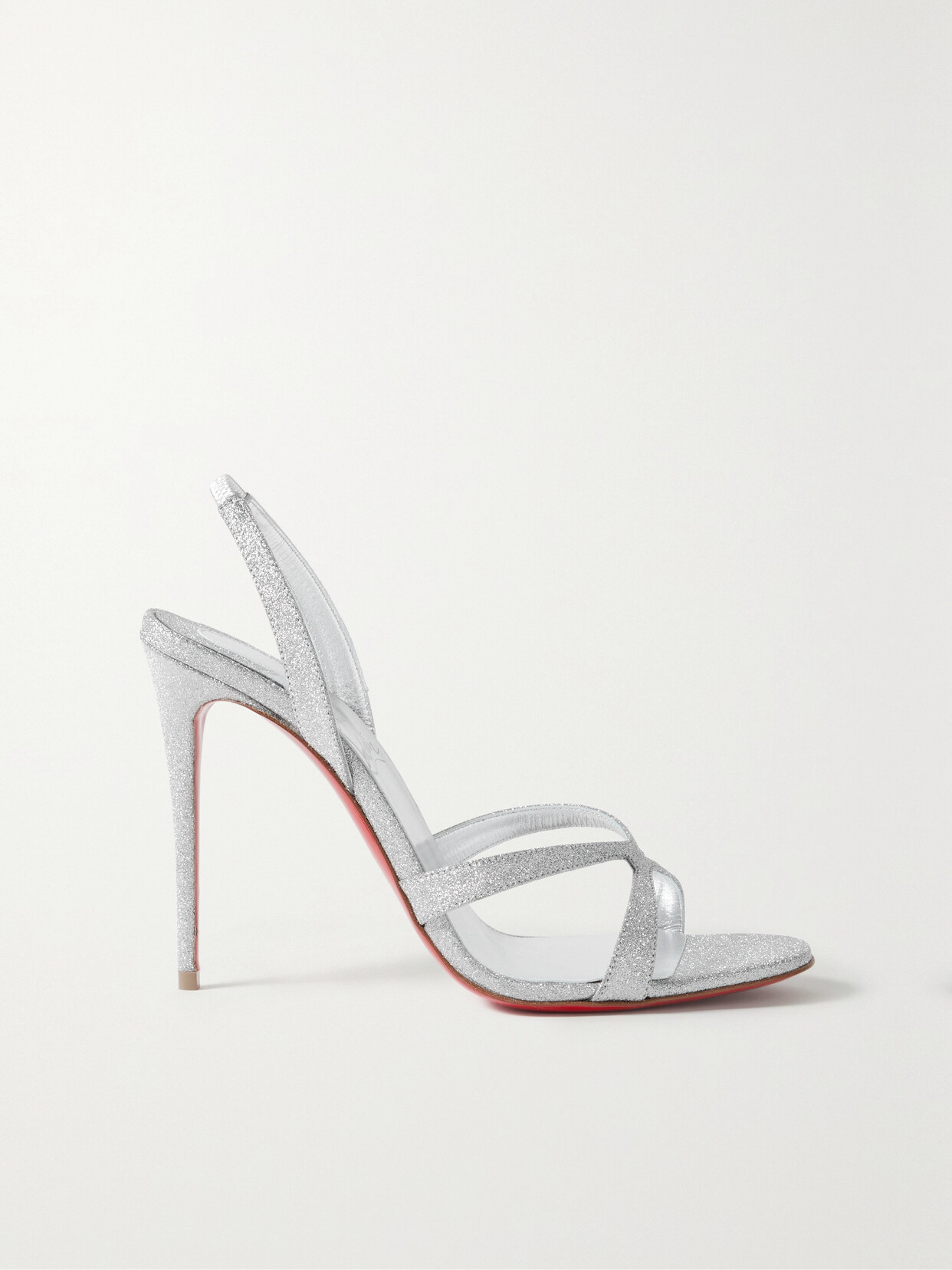 Christian Louboutin Emilie 100 Glittered Leather Slingback Sandals In Silver