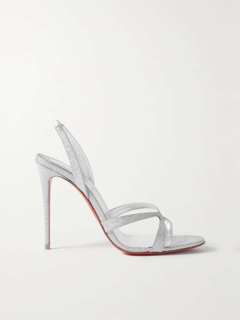 Christian Louboutin Emilie 100 Glittered Leather Slingback Sandals