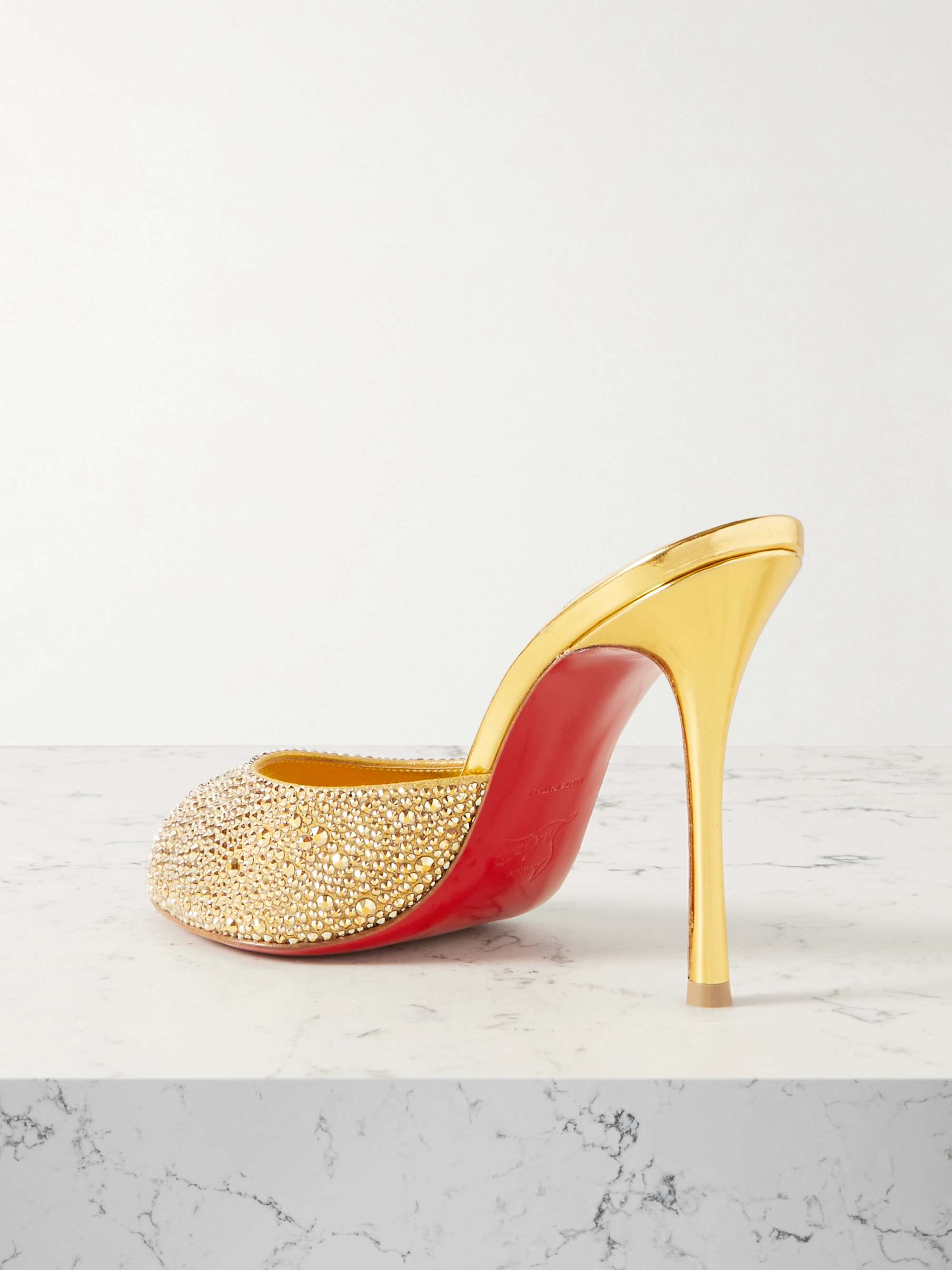 CHRISTIAN LOUBOUTIN Me Dolly 100 crystal-embellished metallic leather mules