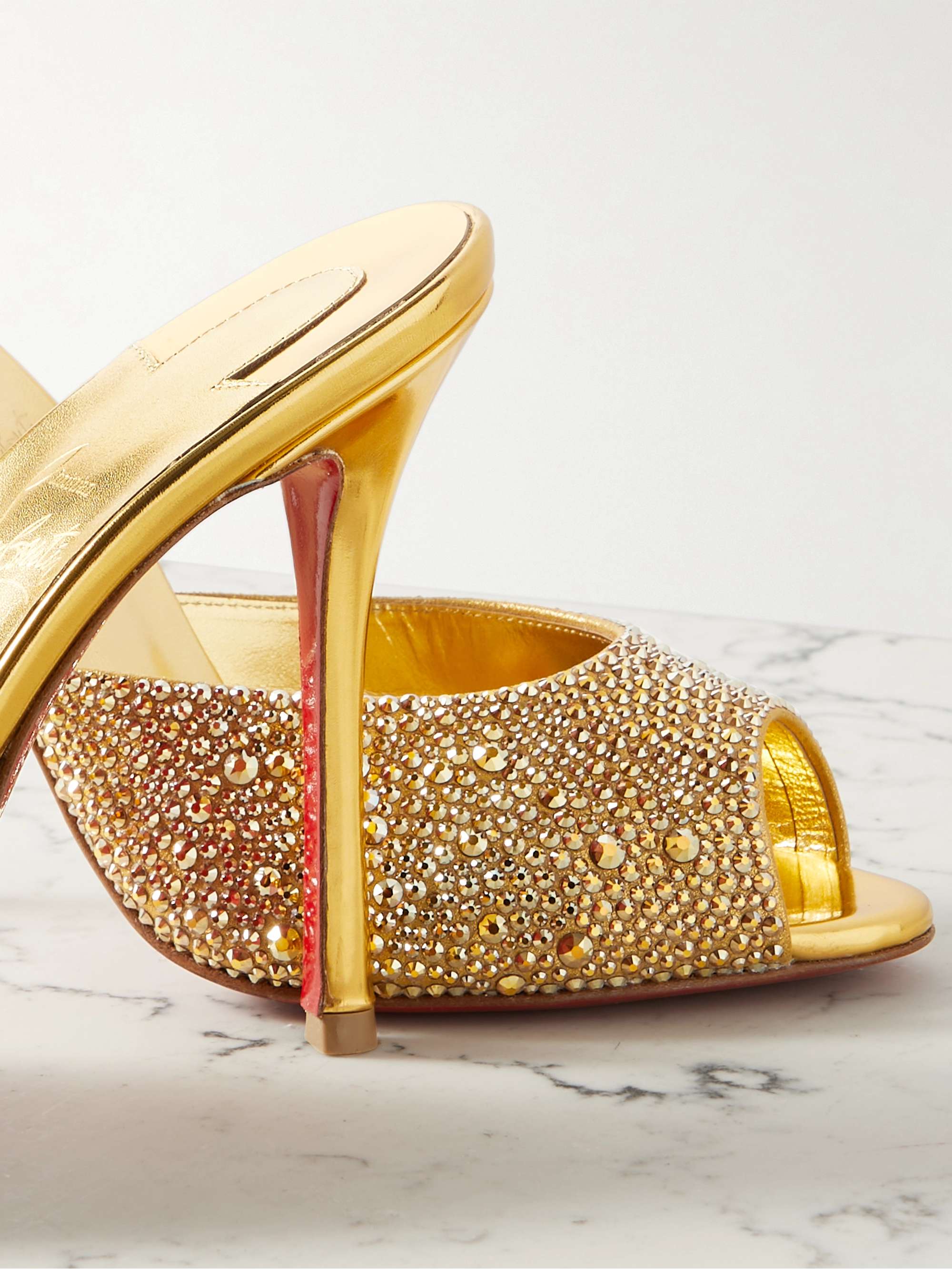 CHRISTIAN LOUBOUTIN Me Dolly 100 crystal-embellished metallic leather mules