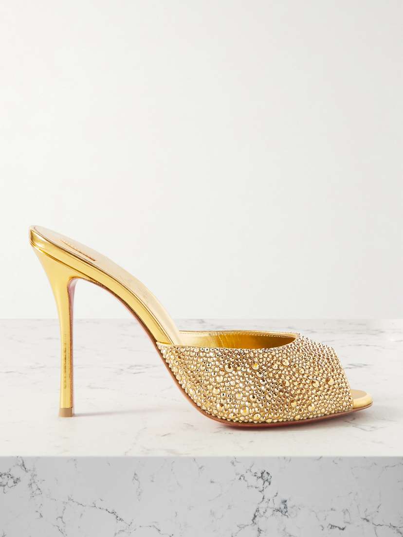 Christian Louboutin Me Dolly 100 Crystal-embellished Metallic Leather Mules