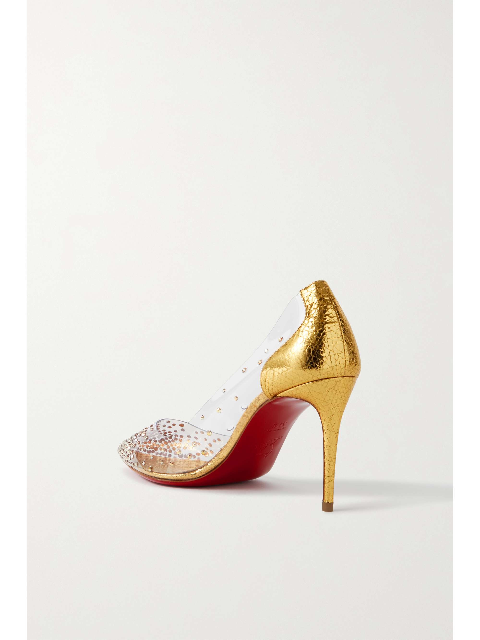 CHRISTIAN LOUBOUTIN Degrastrass 85 crystal-embellished PVC and metallic leather pumps
