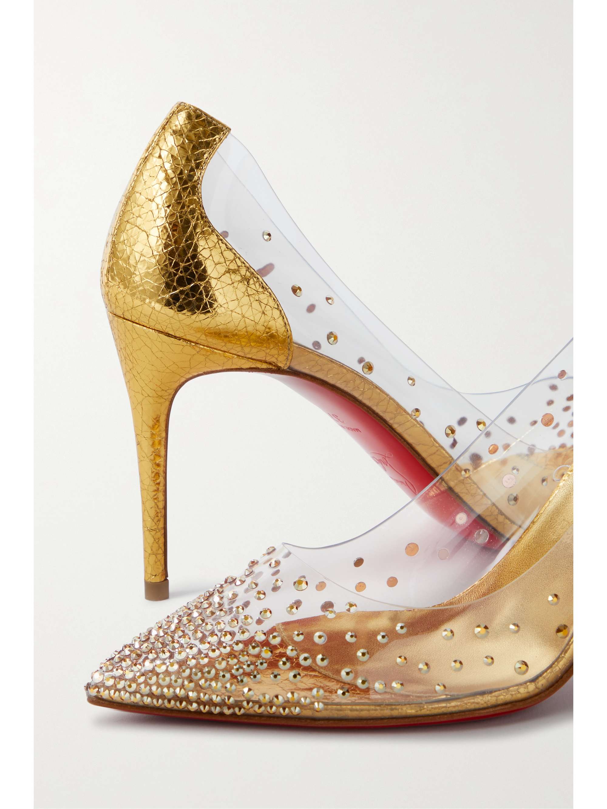 CHRISTIAN LOUBOUTIN Degrastrass 85 crystal-embellished PVC and metallic leather pumps