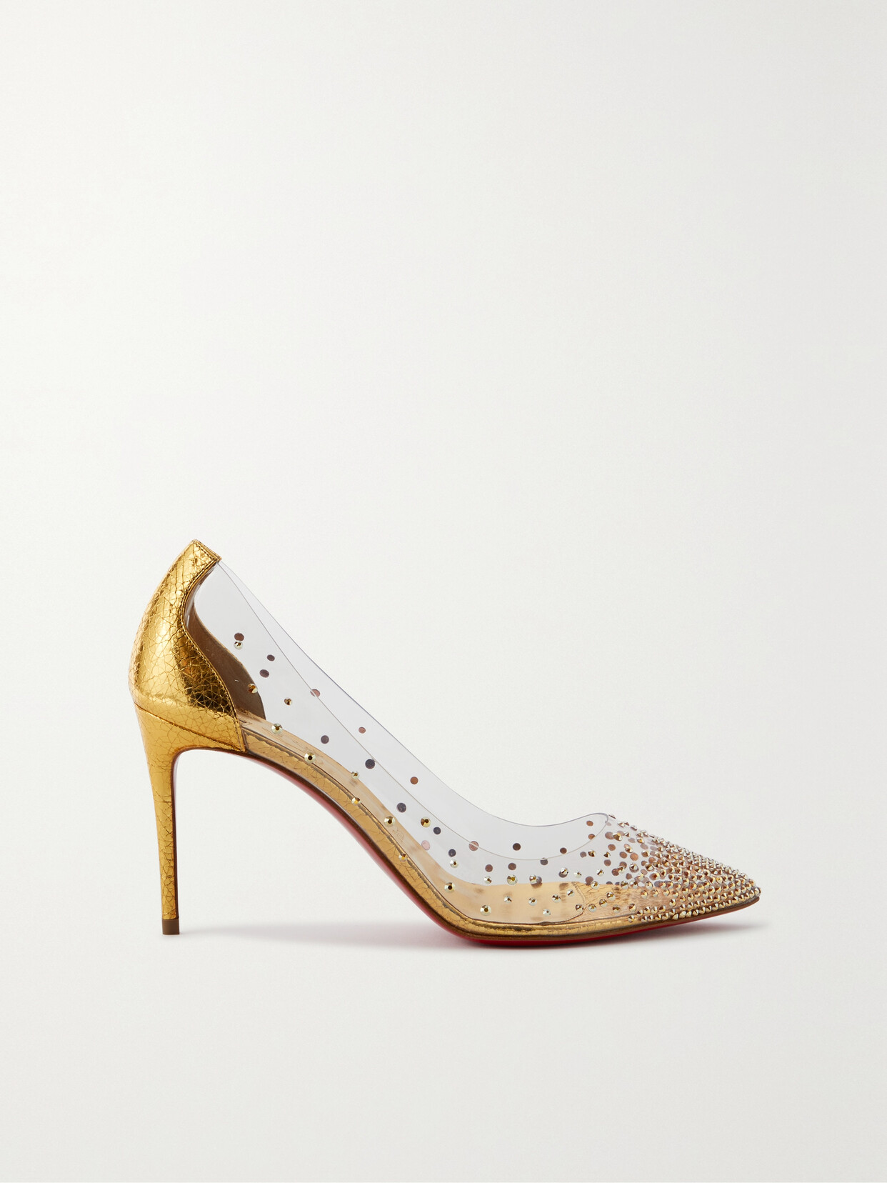 Christian Louboutin Degrastrass 85 Crystal-embellished Pvc And Metallic Leather Pumps In Gold