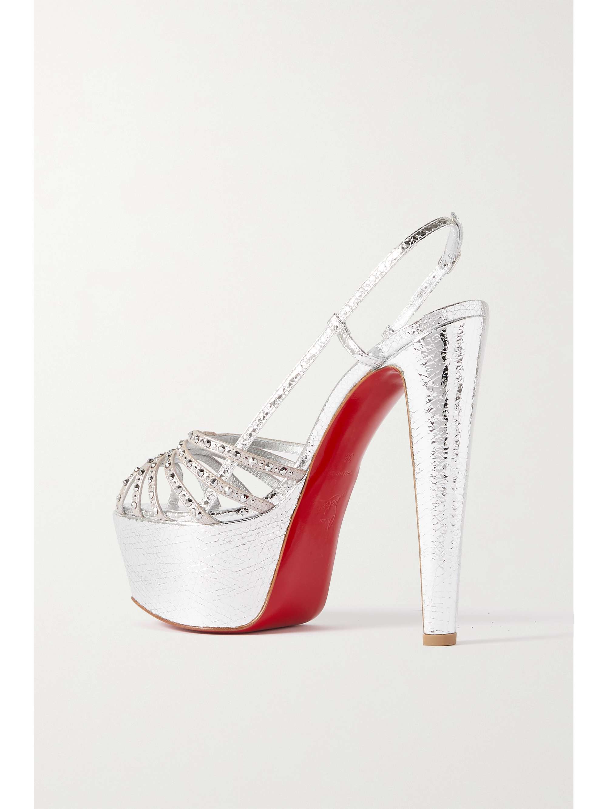CHRISTIAN LOUBOUTIN Vegastrassima Alta 160 crystal-embellished metallic leather slingback sandals