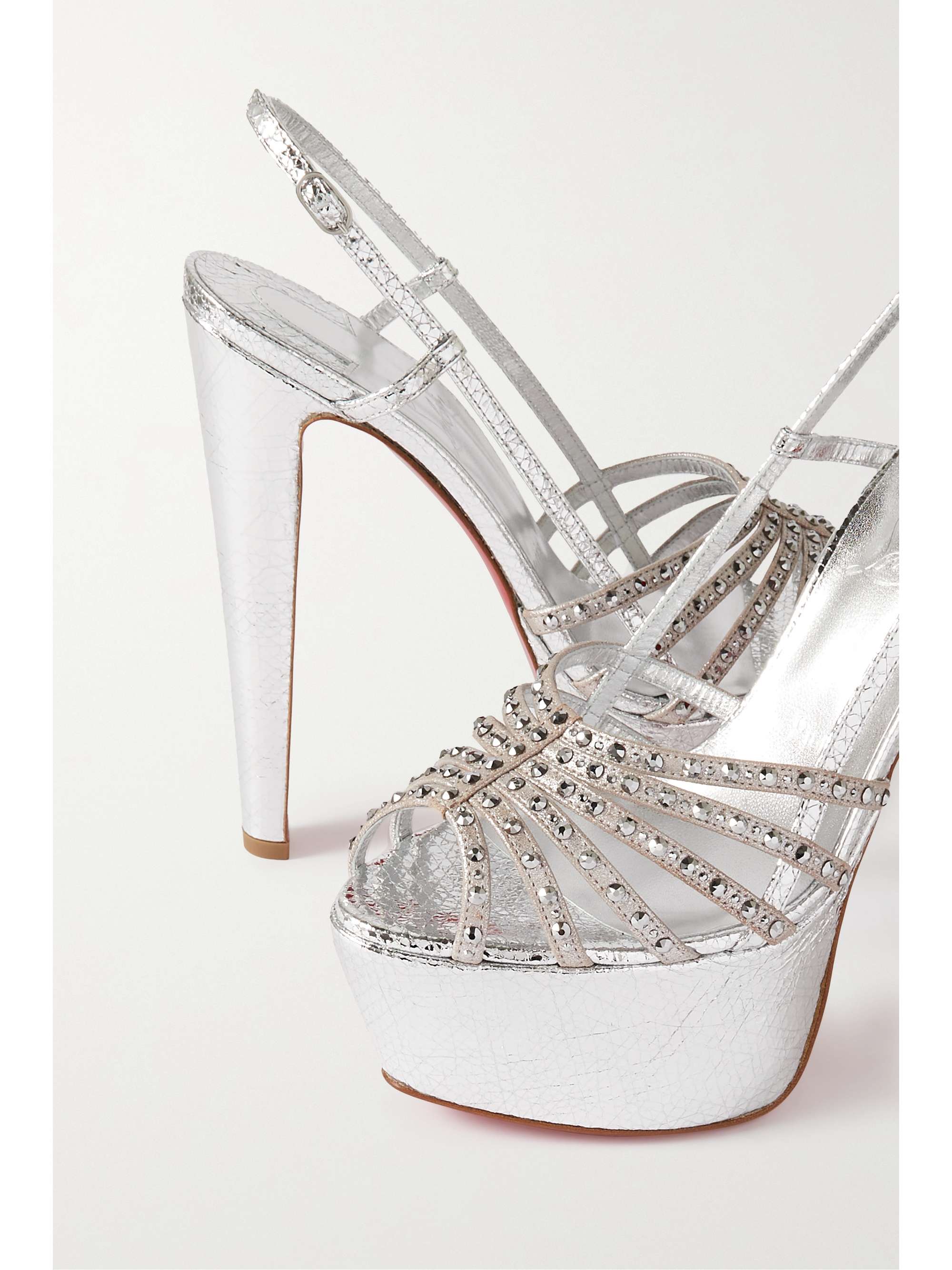 CHRISTIAN LOUBOUTIN Vegastrassima Alta 160 crystal-embellished metallic leather slingback sandals