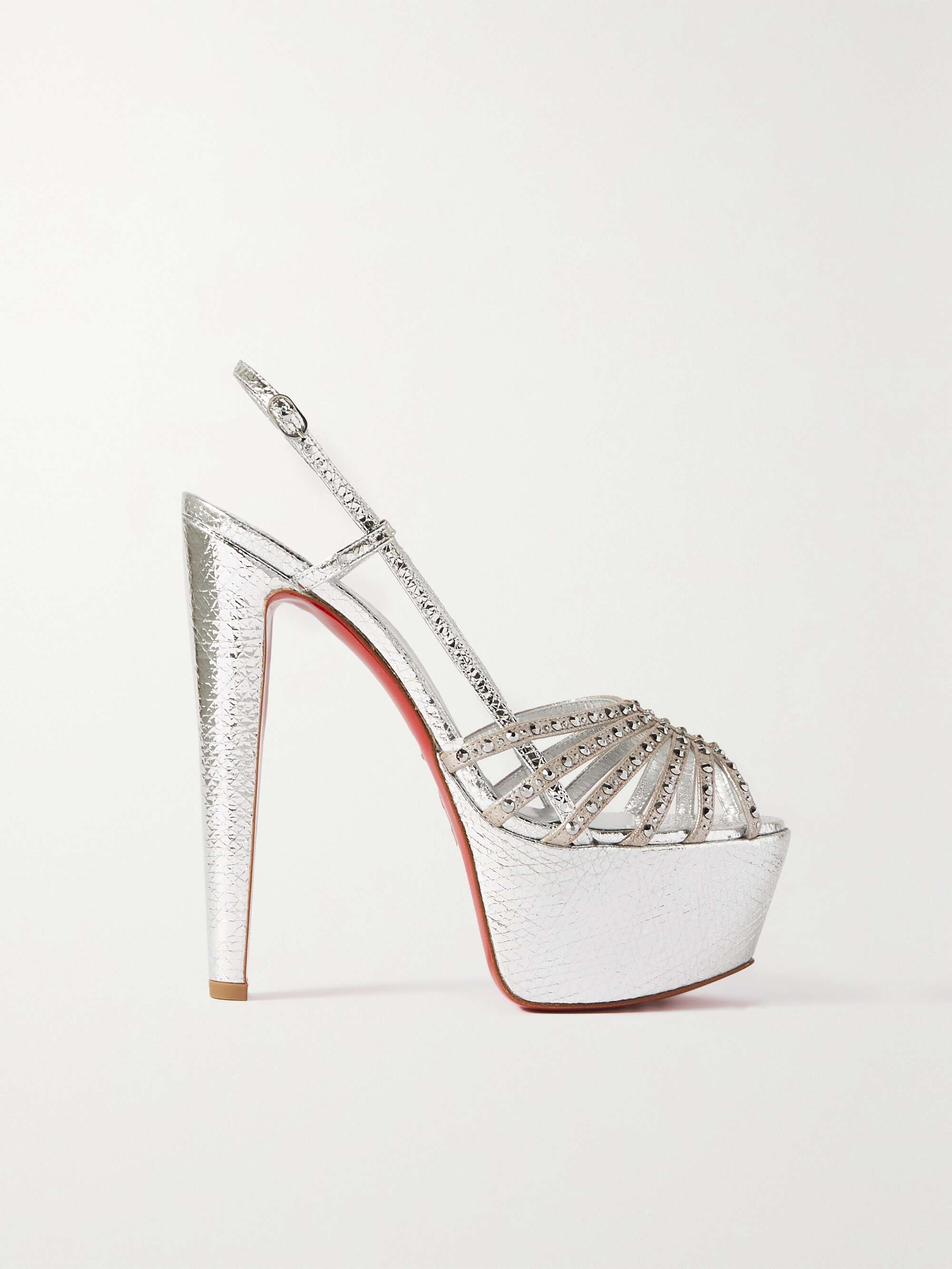 CHRISTIAN LOUBOUTIN Vegastrassima Alta 160 crystal-embellished metallic leather slingback NET-A-PORTER