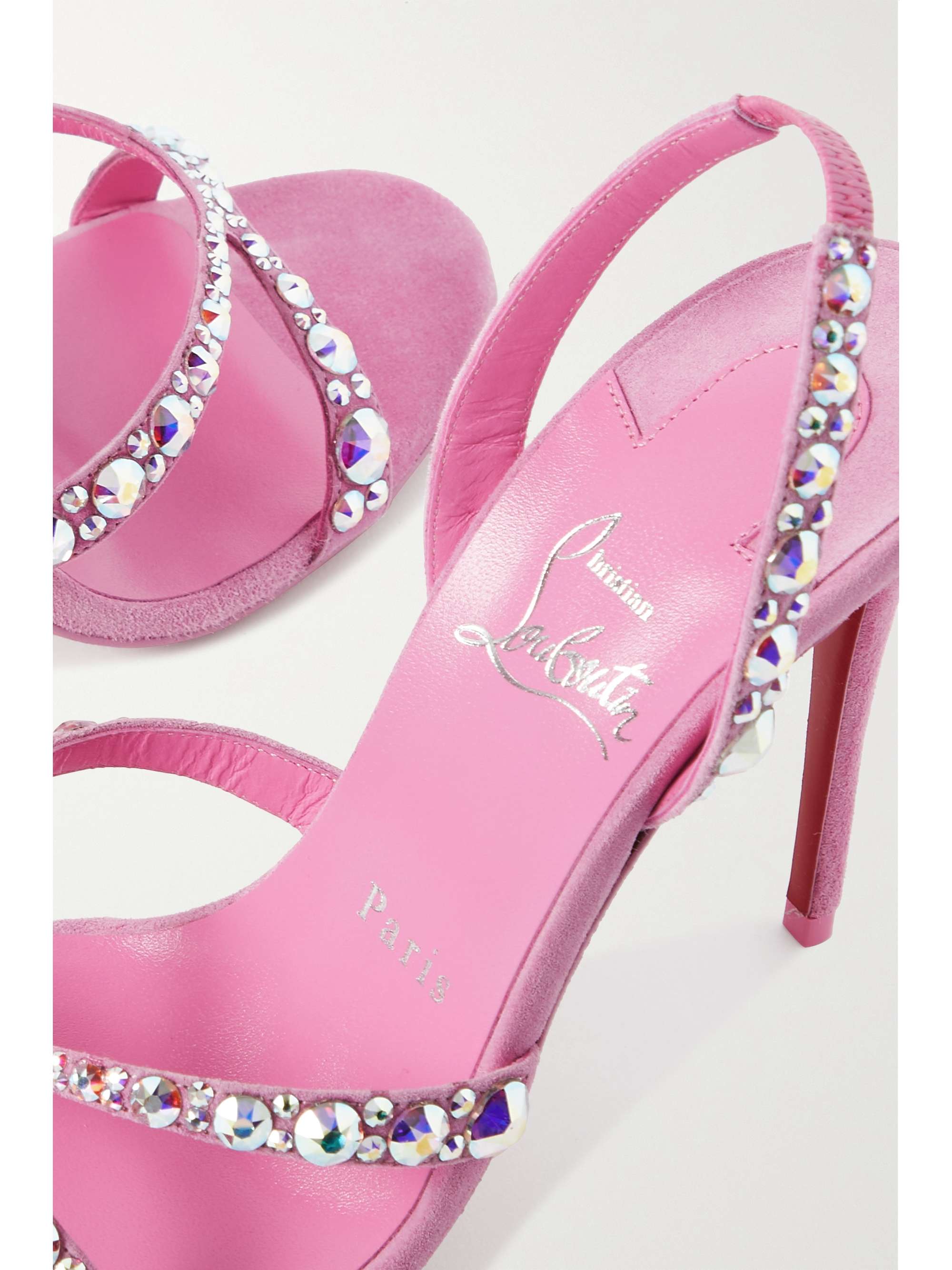 CHRISTIAN LOUBOUTIN Emilie 100 crystal-embellished suede slingback sandals