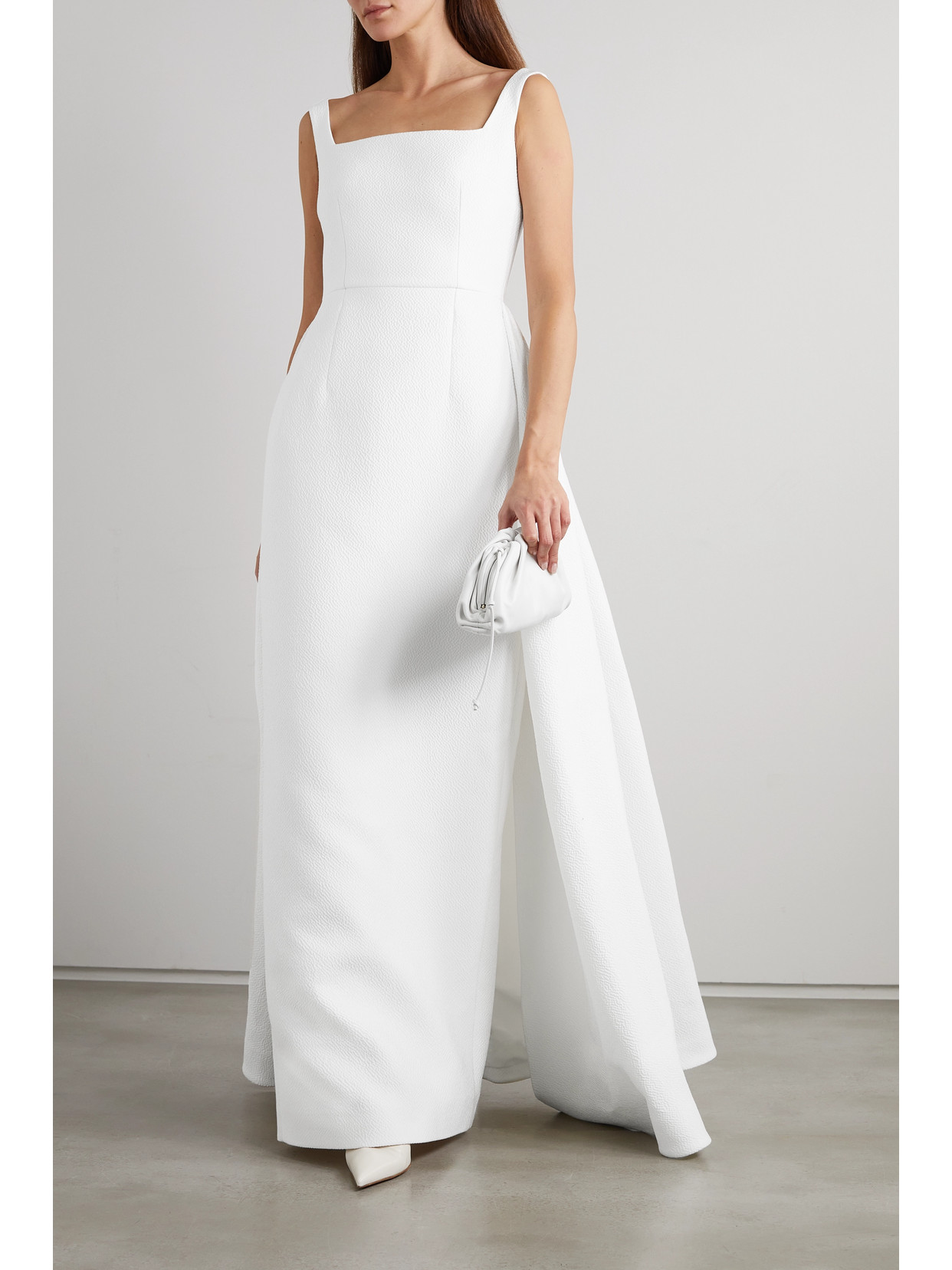 Shop Emilia Wickstead Vittoria Ruched Cloqué Gown In Ivory