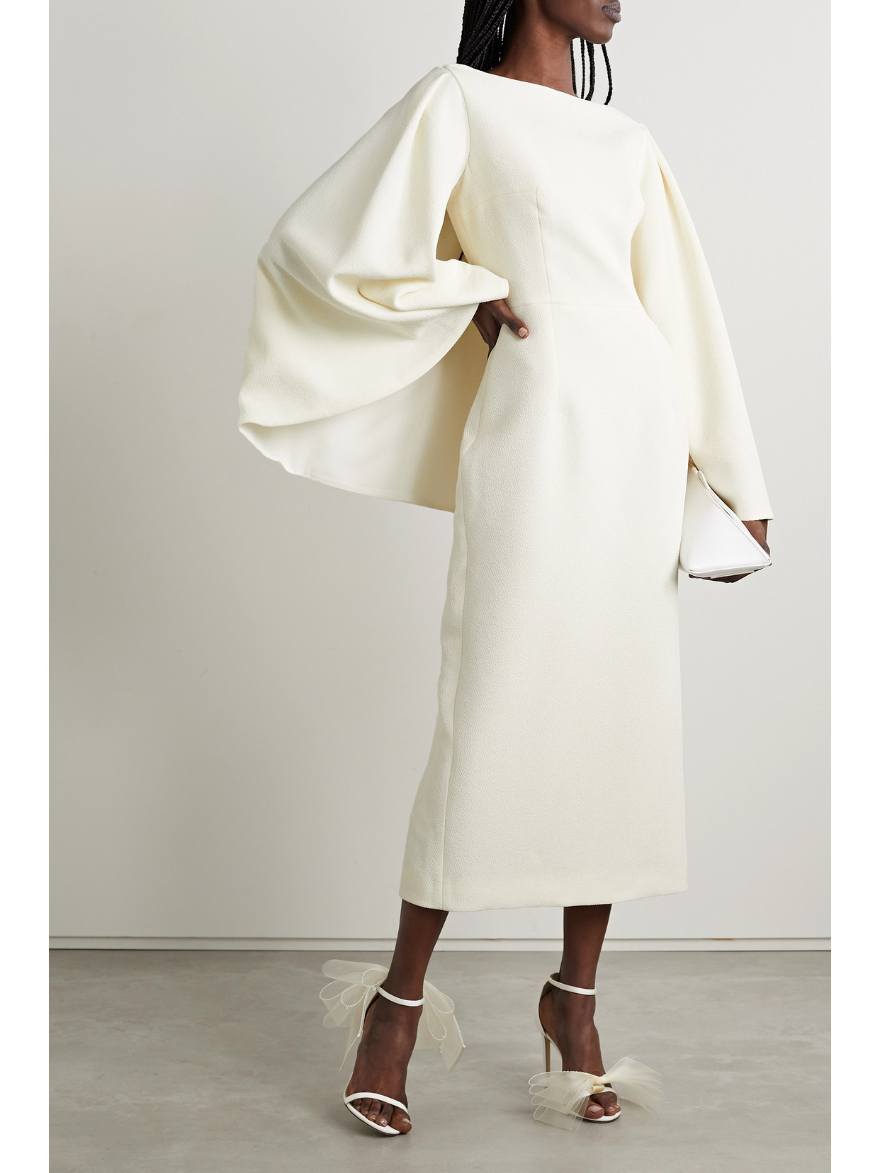 Shop Emilia Wickstead Switzy Cape-effect Cloqué Midi Dress In Ivory