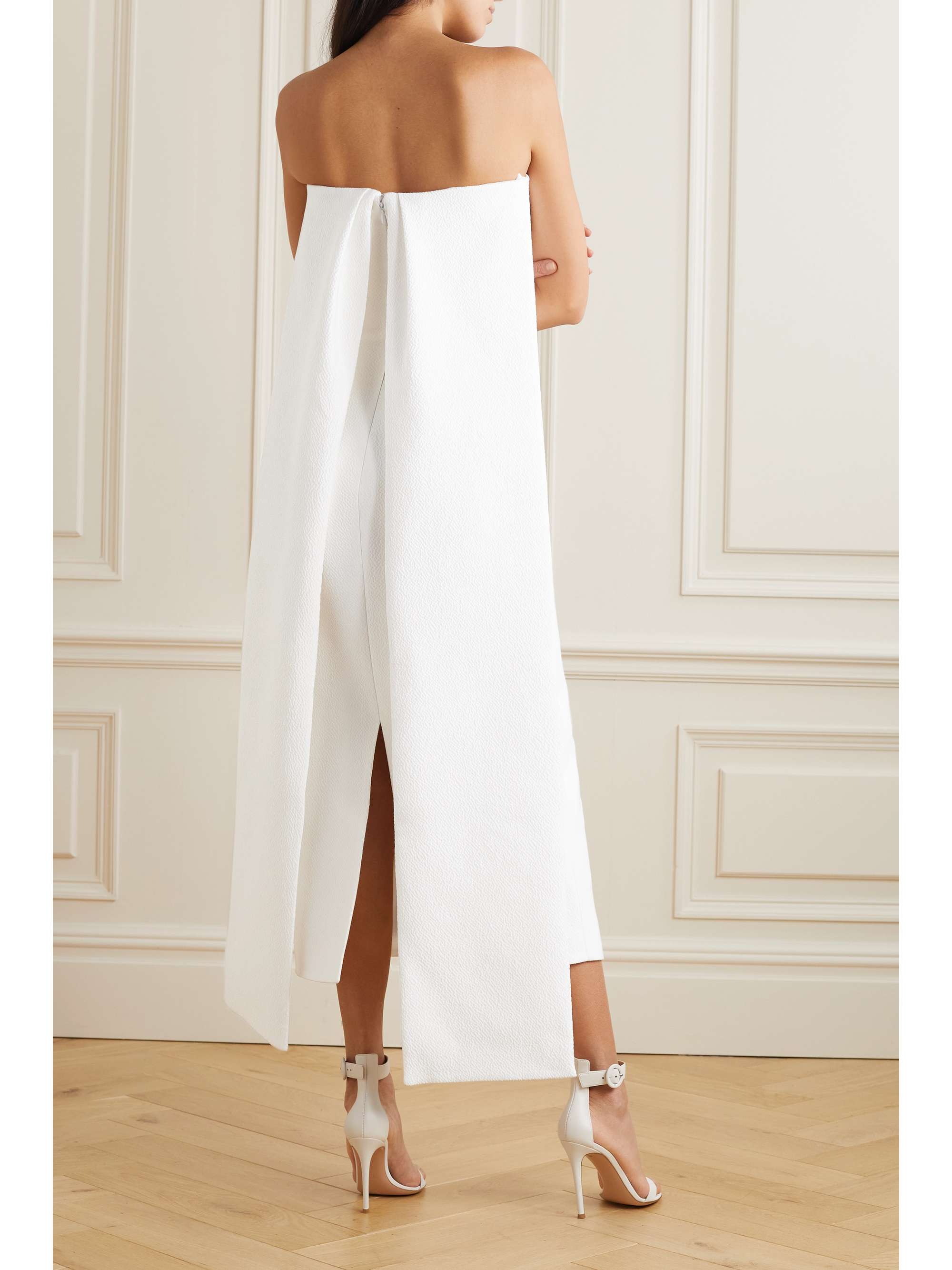 EMILIA WICKSTEAD Xanthe strapless cape-effect cloqué midi dress